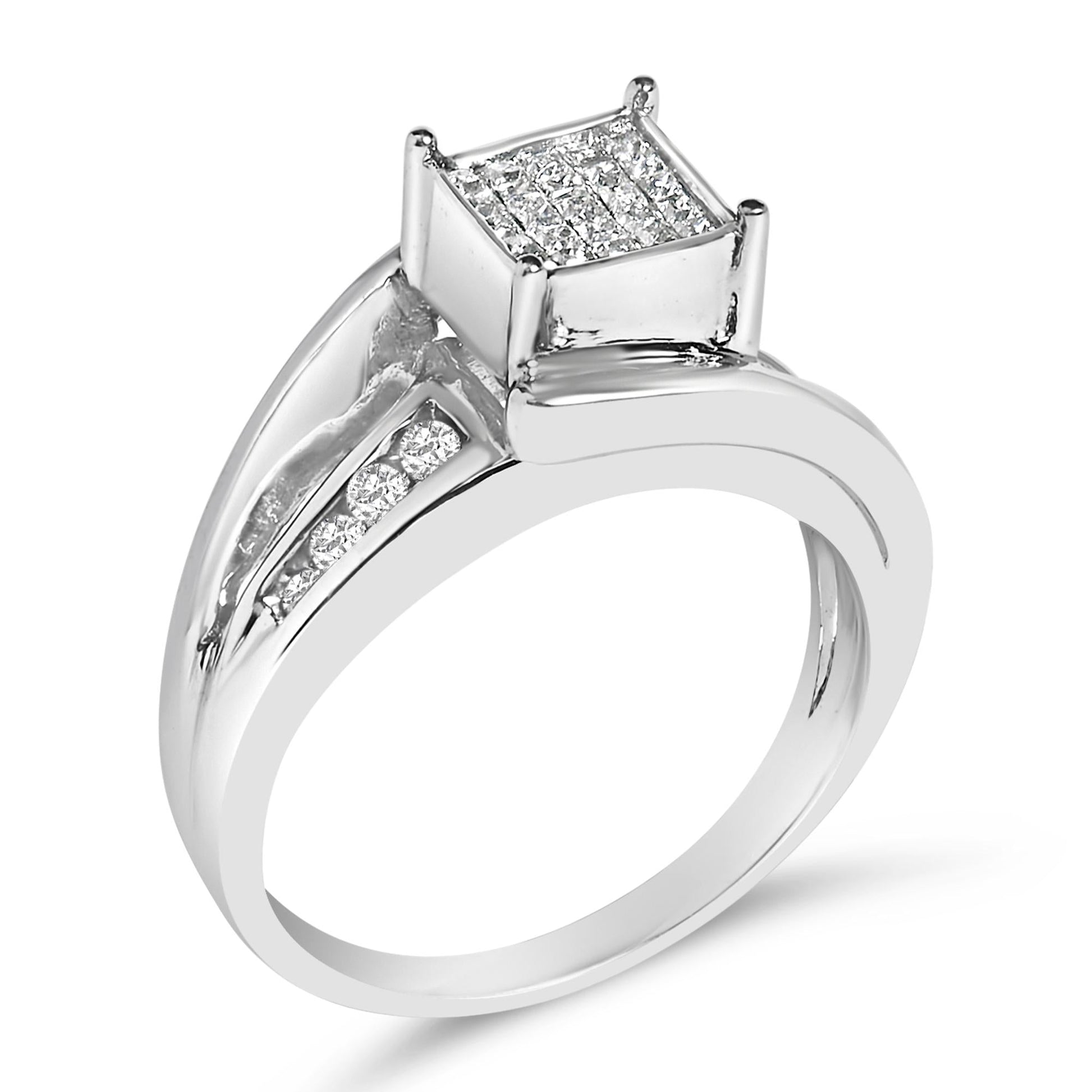 10K White Gold 1/3 Cttw Invisible Set Princess-cut Diamond Cluster Bypass Ring (H-I Color, SI1-SI2 Clarity)-3