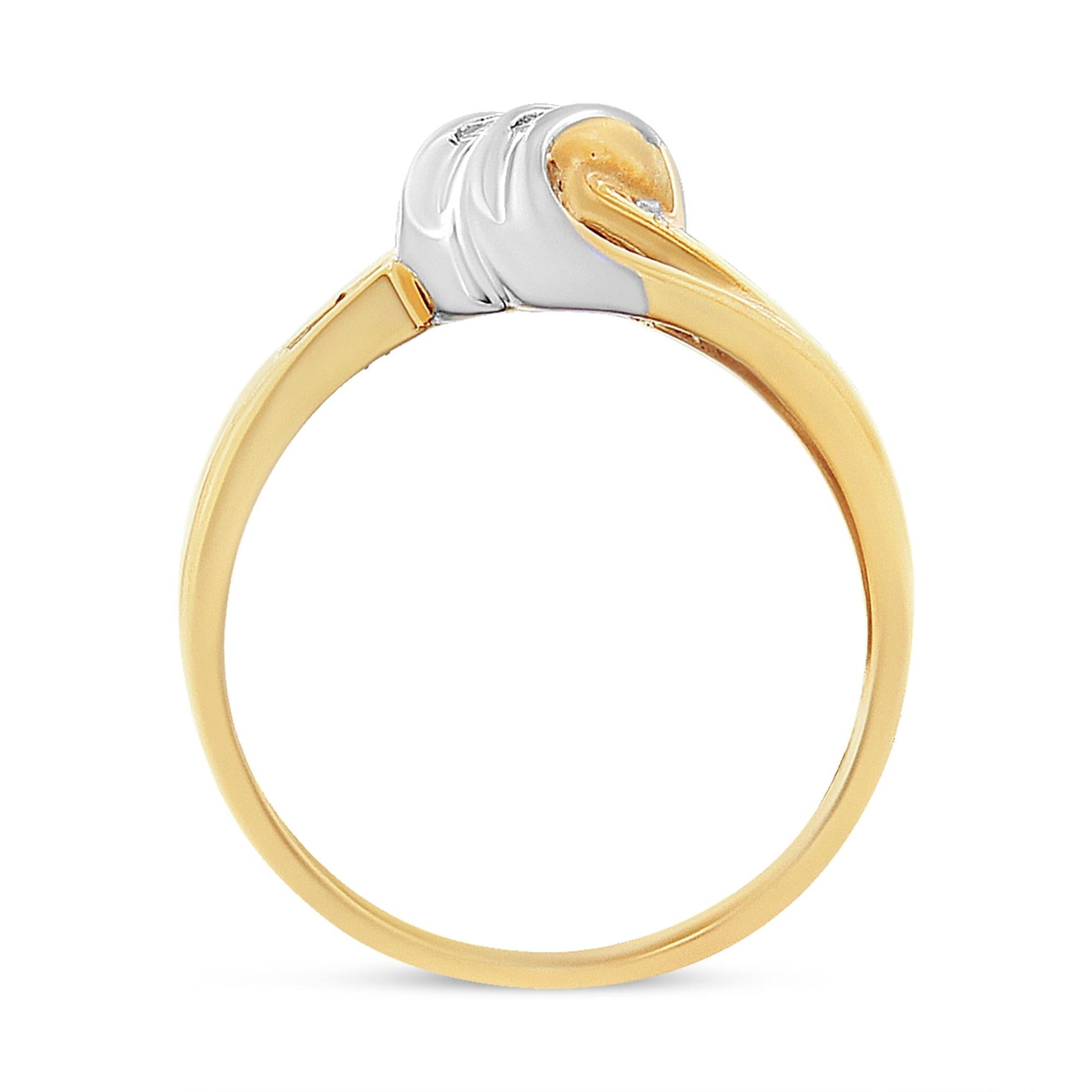10K Yellow and White Gold 1.00 Cttw Round And Baguette-Cut Diamond Accent Bypass Ring (H-I Color, I2-I3 Clarity)-4