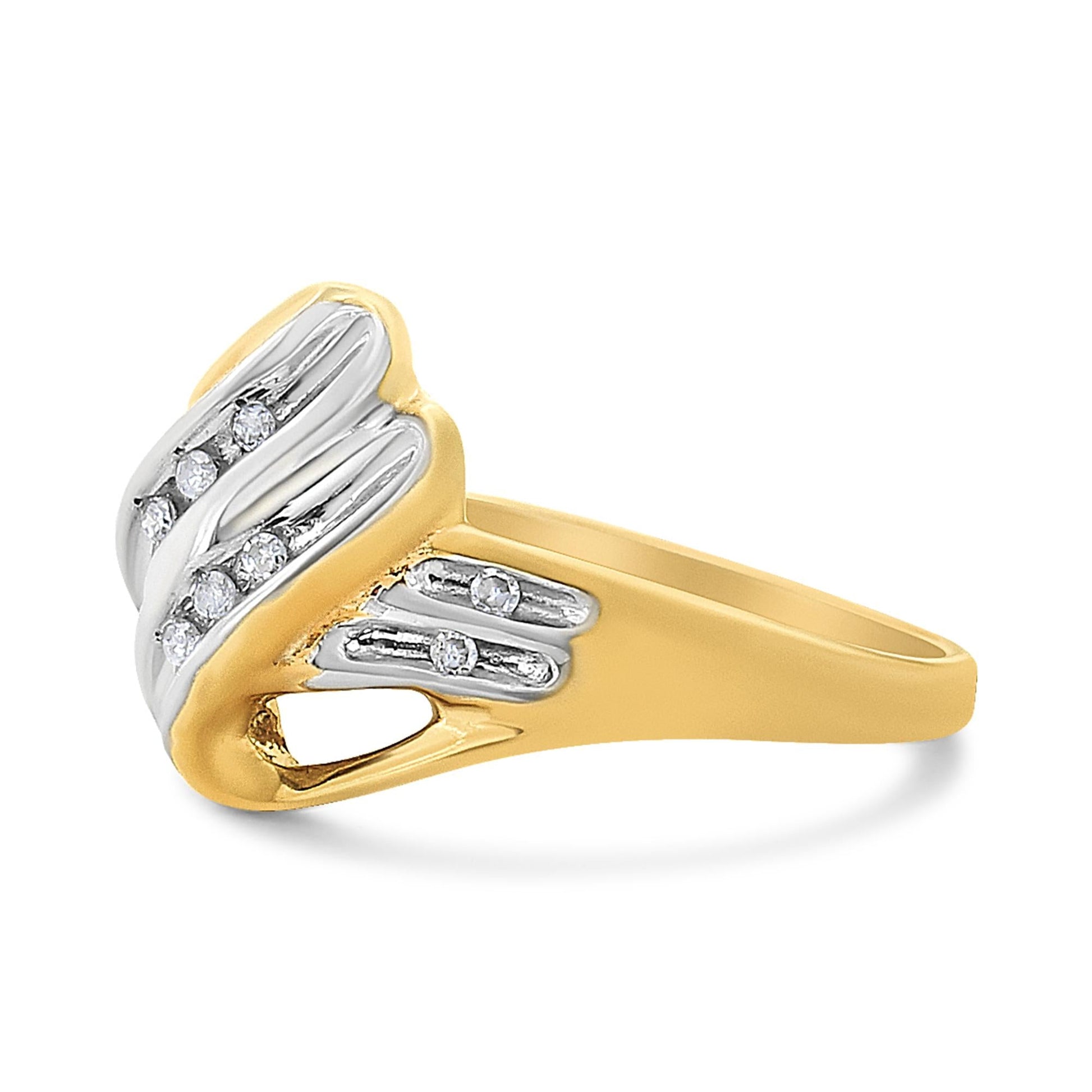 10K Yellow and White Gold 1/15 Cttw Round-Cut Diamond Bypass Ring (I2 Color, I-J Clarity)-3