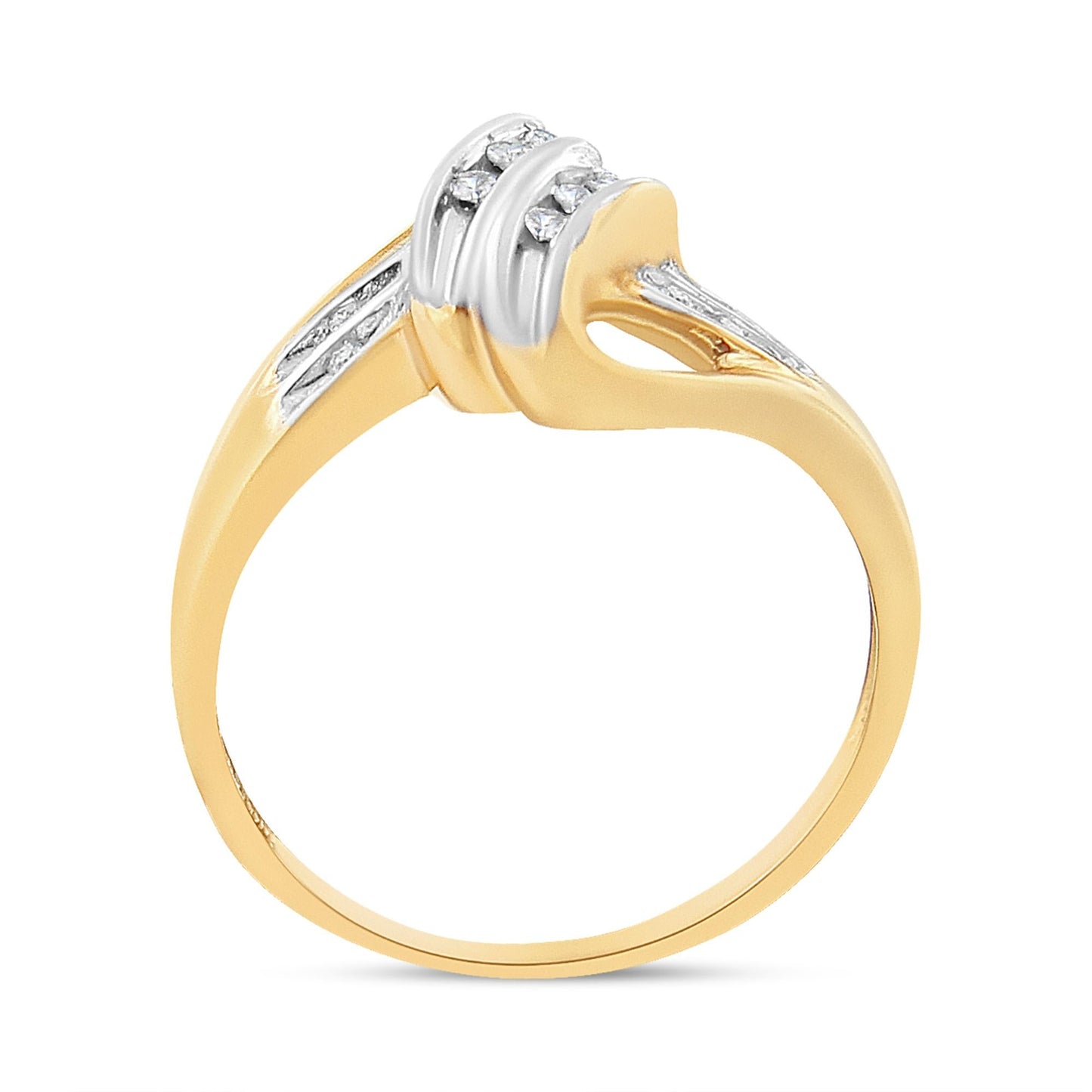 10K Yellow and White Gold 1/15 Cttw Round-Cut Diamond Bypass Ring (I2 Color, I-J Clarity)-4