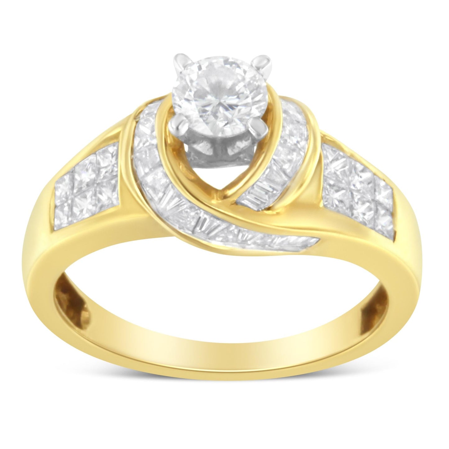 14K Two-Toned Gold Round, Baguette and Princess Cut Diamond Ring (1 1/8 Cttw, H-I Color, SI2-I1 Clarity)-3