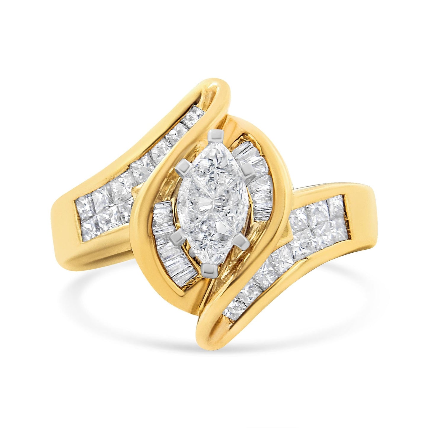 14K Yellow Gold Princess, Baguette, and Pie cut Diamond Marquise Shaped Ring (1 1/4 Cttw, G-H Color, SI1-SI2 Clarity)-3