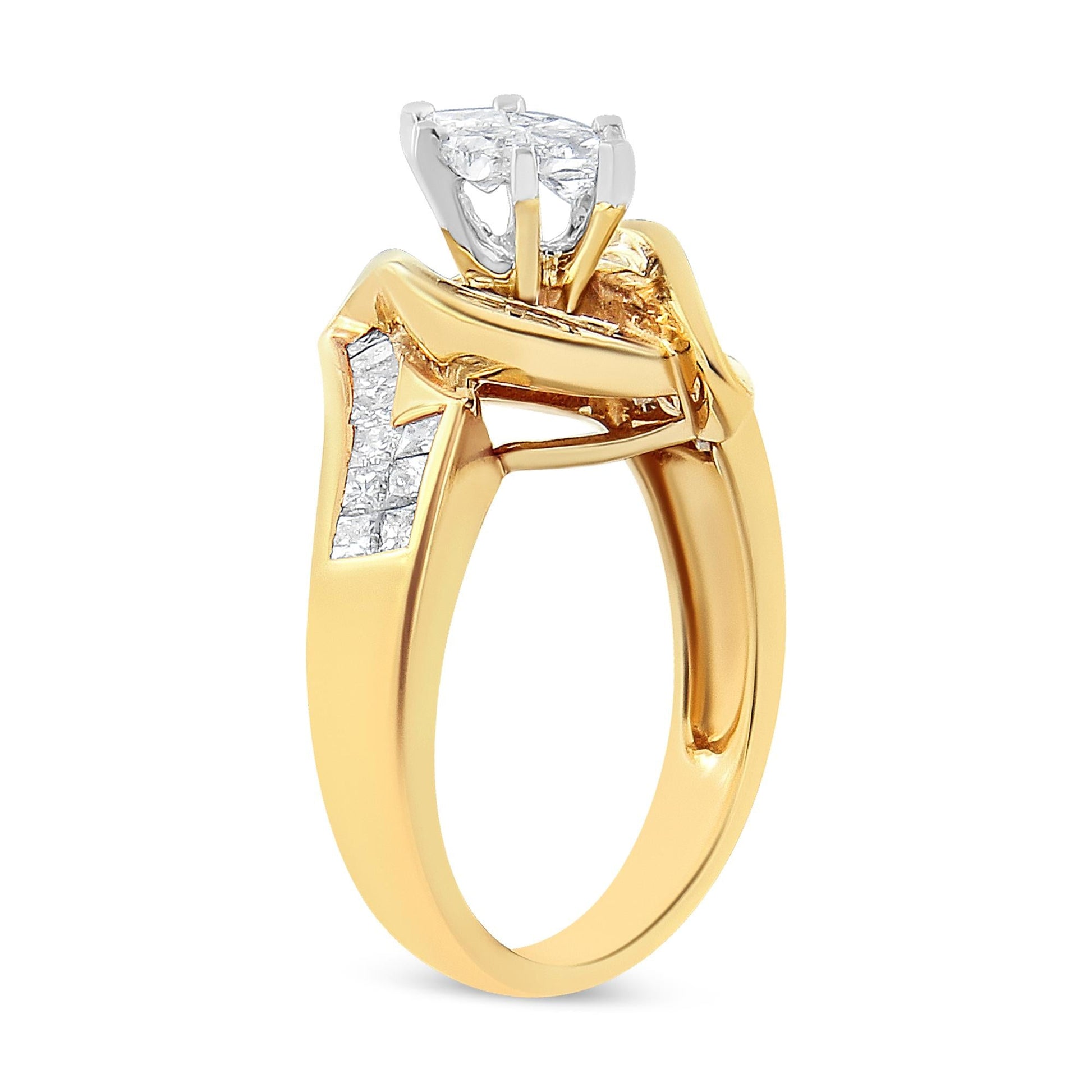 14K Yellow Gold Princess, Baguette, and Pie cut Diamond Marquise Shaped Ring (1 1/4 Cttw, G-H Color, SI1-SI2 Clarity)-4