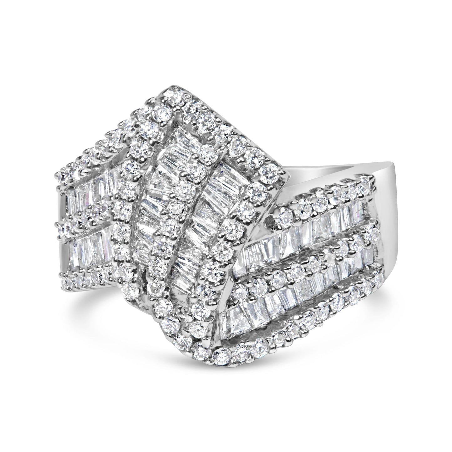 14K White Gold 1-1/2 Cttw Round and Baguette Diamond Bypass Cocktail Ring Band (H-I Color, SI1-SI2 Clarity)-0