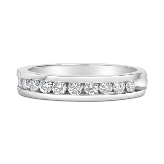 IGI Certified 1/2 Cttw Round Brilliant Cut Diamond 18K White Gold Channel Set Eternity Style Wedding Band Ring (H-I Color, I1-I2 Clarity)-0