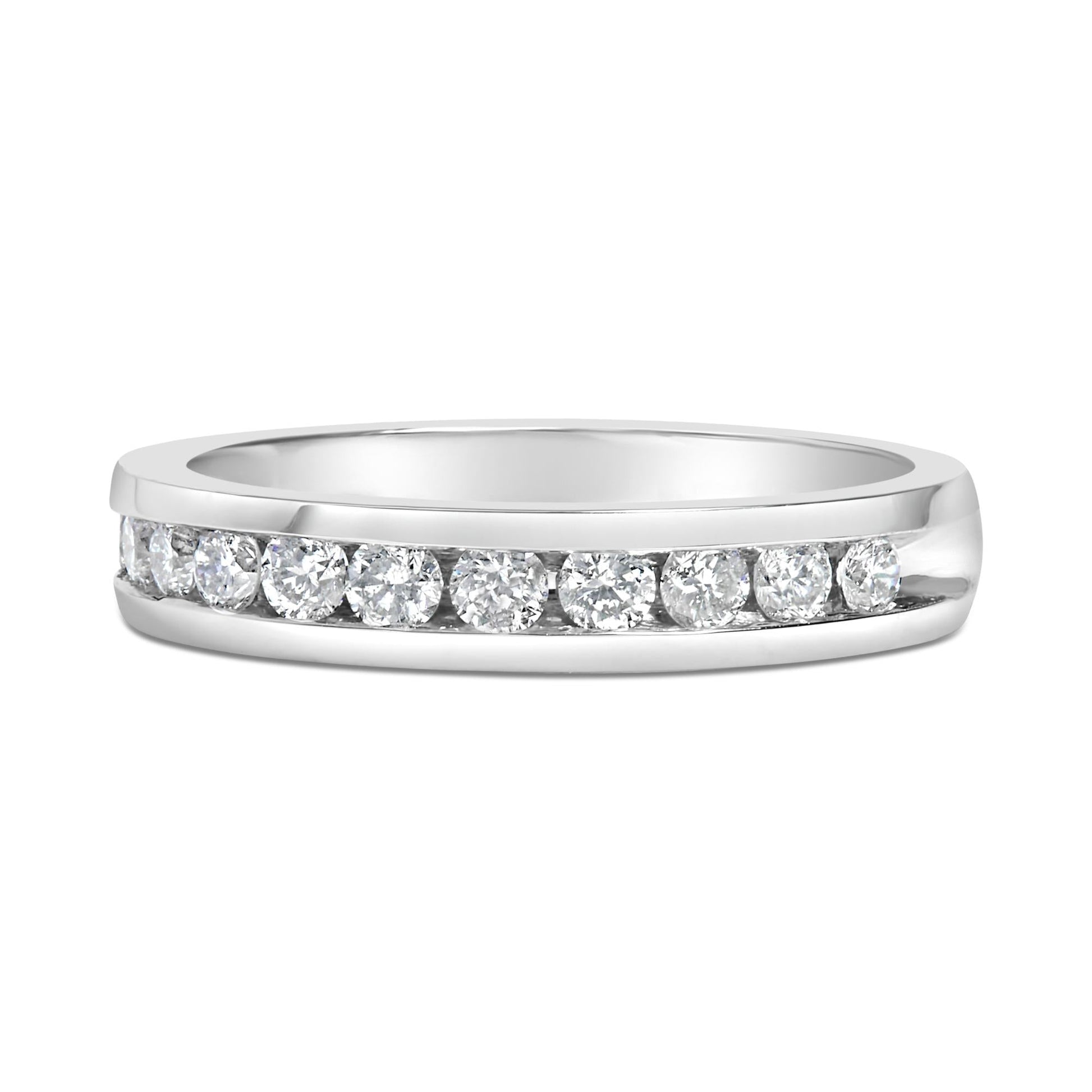IGI Certified 1/2 Cttw Round Brilliant Cut Diamond 18K White Gold Channel Set Eternity Style Wedding Band Ring (H-I Color, I1-I2 Clarity)-0