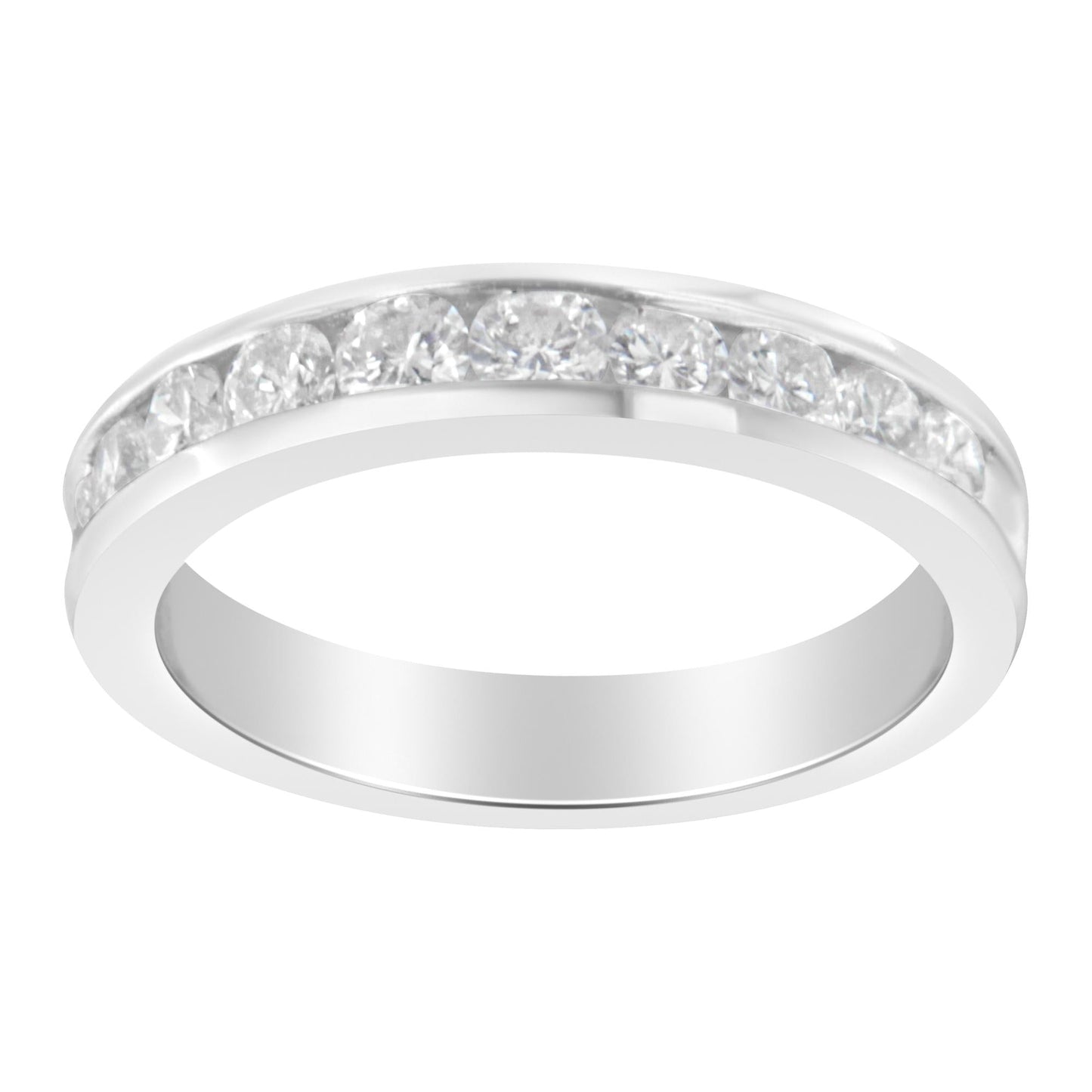 IGI Certified 1.0 Cttw Diamond 18K White Gold Channel-Set Half-Eternity Band Wedding Ring (E-F Color, I1-I2 Clarity)-4