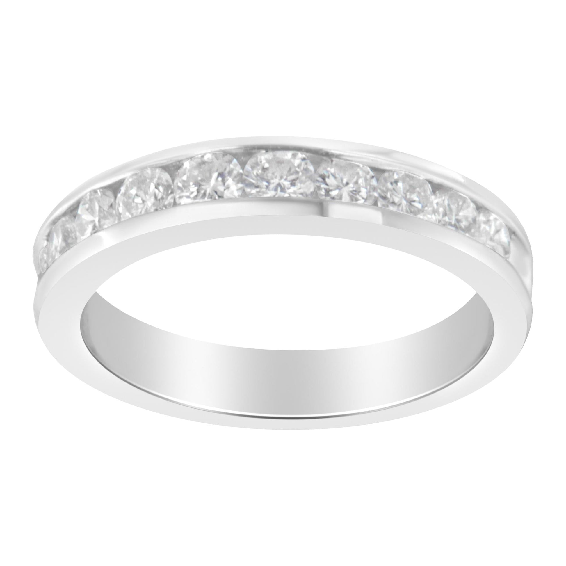 IGI Certified 1.0 Cttw Diamond 18K White Gold Channel-Set Half-Eternity Band Wedding Ring (E-F Color, I1-I2 Clarity)-4