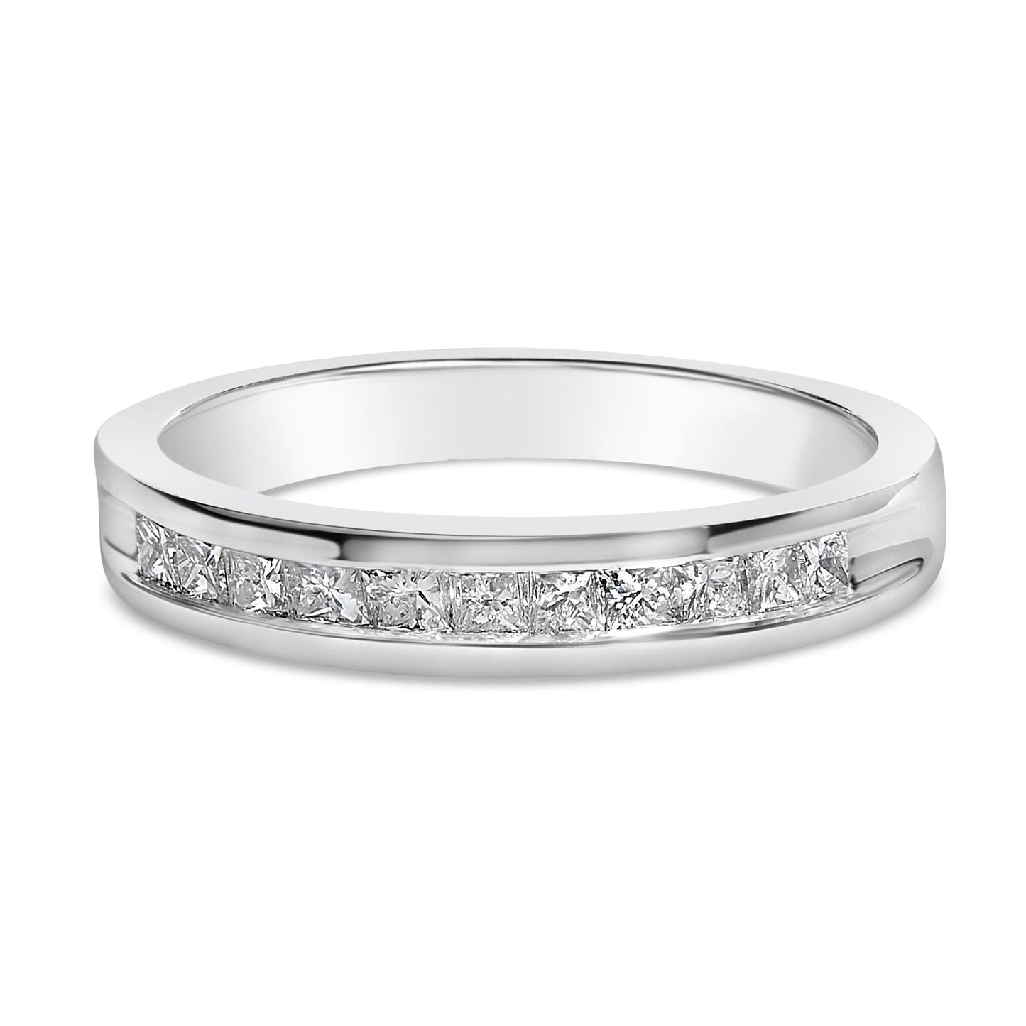 .925 Sterling Silver 1/2 Cttw Princess-Cut Diamond Channel-Set Half-Eternity Wedding or Anniversary Band Ring (H-I Color, I2 Clarity)-0