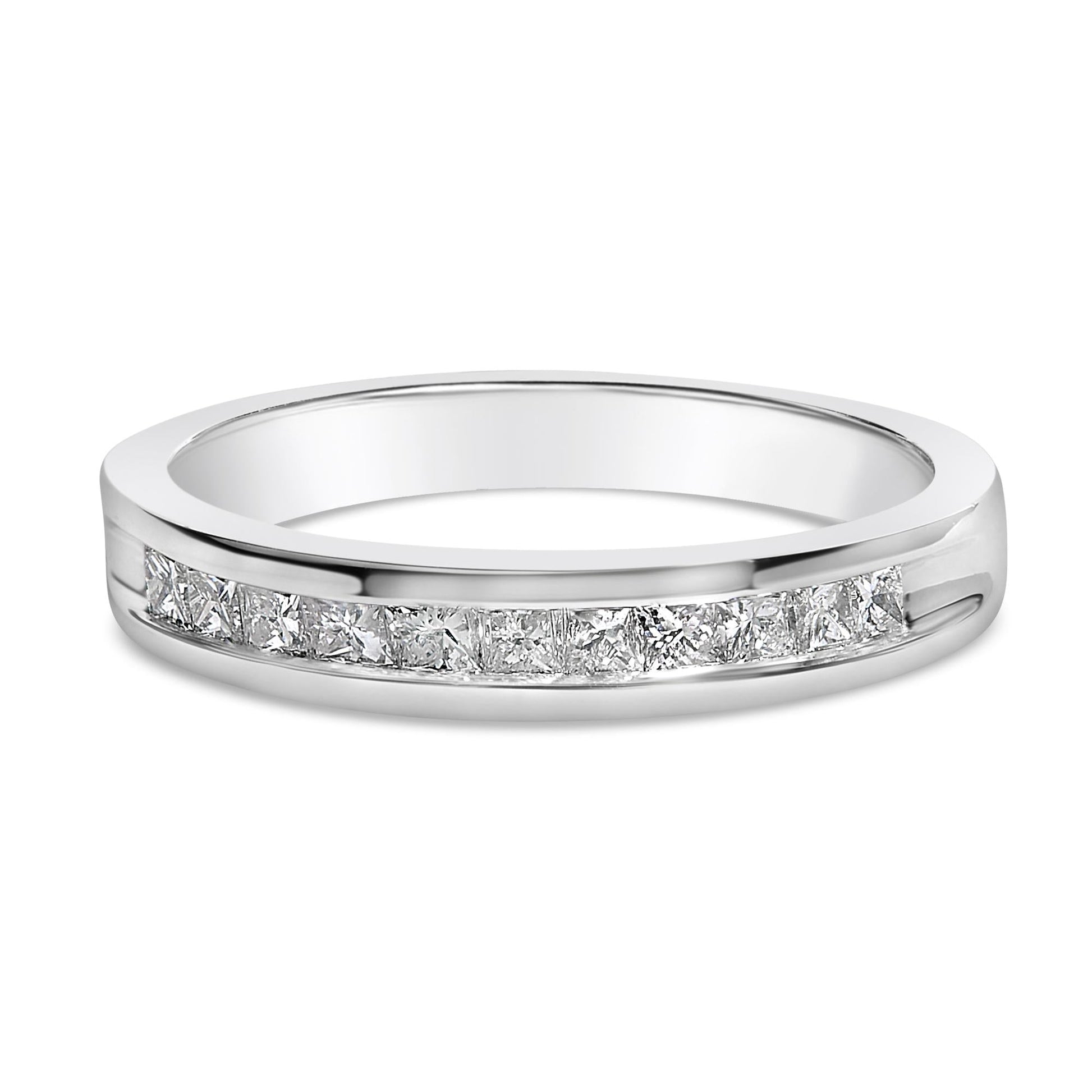 .925 Sterling Silver 1/2 Cttw Princess-Cut Diamond Channel-Set Half-Eternity Wedding or Anniversary Band Ring (H-I Color, I2 Clarity)-0