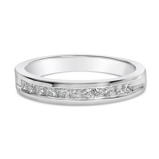 .925 Sterling Silver 1/2 Cttw Princess-Cut Diamond Channel-Set Half-Eternity Wedding or Anniversary Band Ring (H-I Color, I2 Clarity)-0