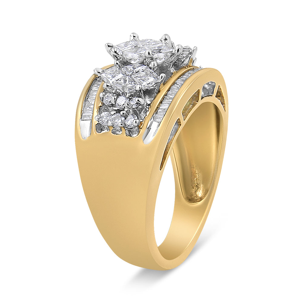 10K Yellow and White Gold 1 1/2 Cttw Pear Shaped 3 Stone Style Diamond Ring Band (H-I Color, SI1-SI2 Clarity)-3