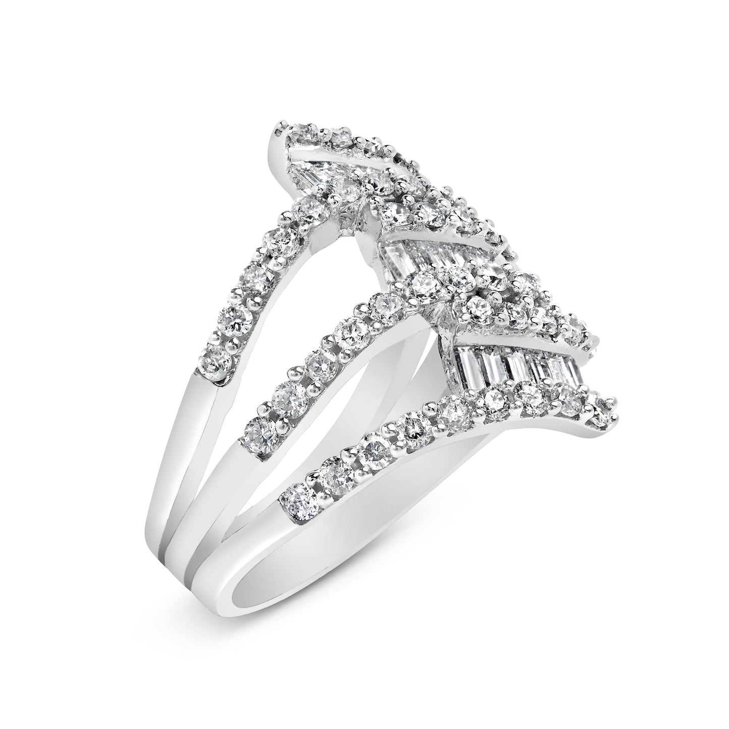 18K White Gold 1 3/4 Cttw Diamond Multi Crossover and Split Shank Cocktail Ring-3