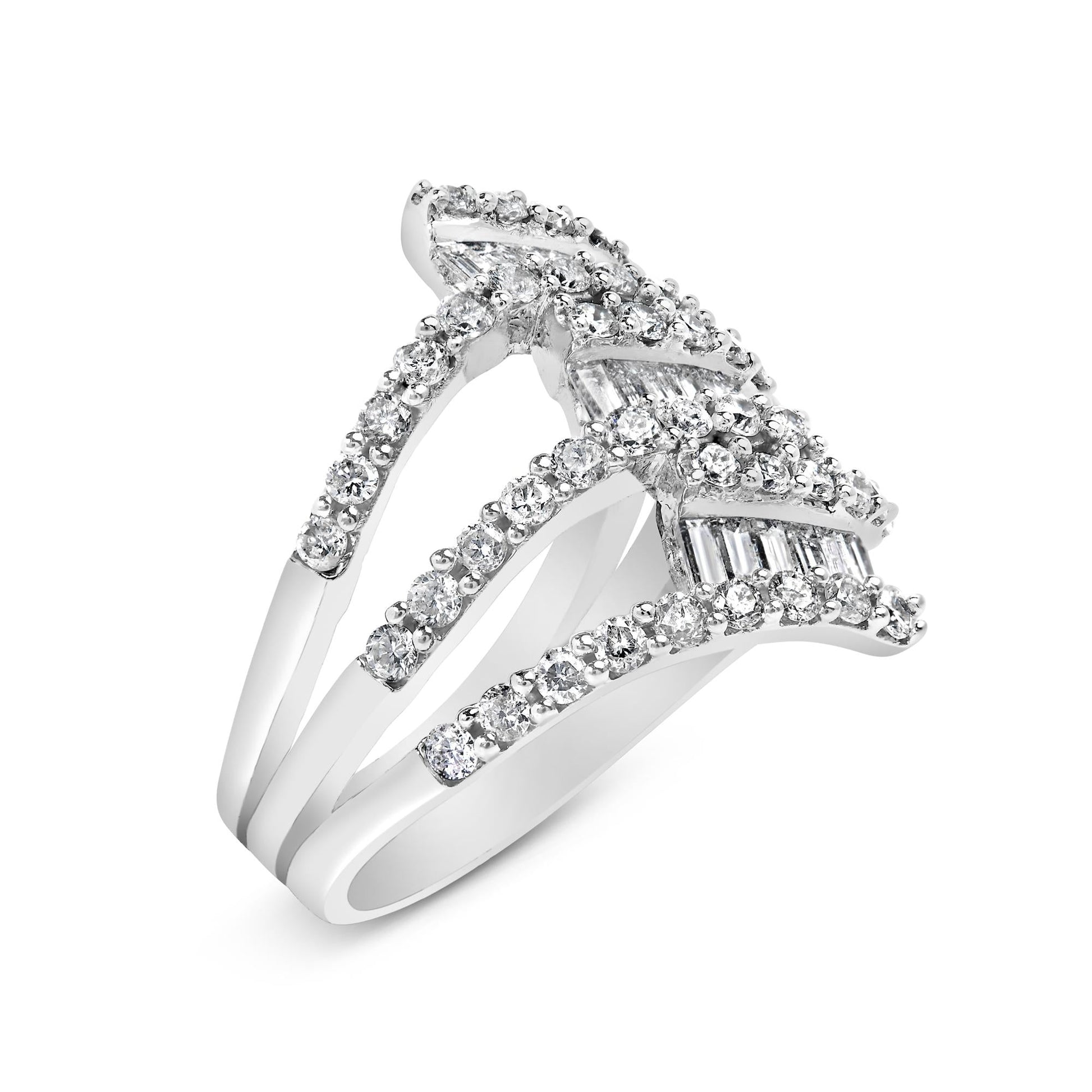 18K White Gold 1 3/4 Cttw Diamond Multi Crossover and Split Shank Cocktail Ring-3