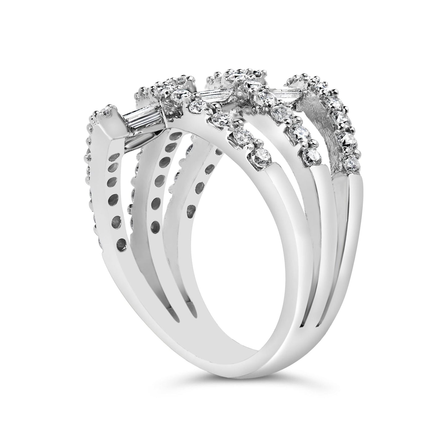 18K White Gold 1 3/4 Cttw Diamond Multi Crossover and Split Shank Cocktail Ring-4