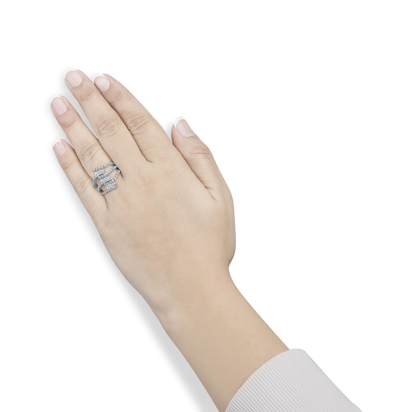 18K White Gold 1 3/4 Cttw Diamond Multi Crossover and Split Shank Cocktail Ring-2