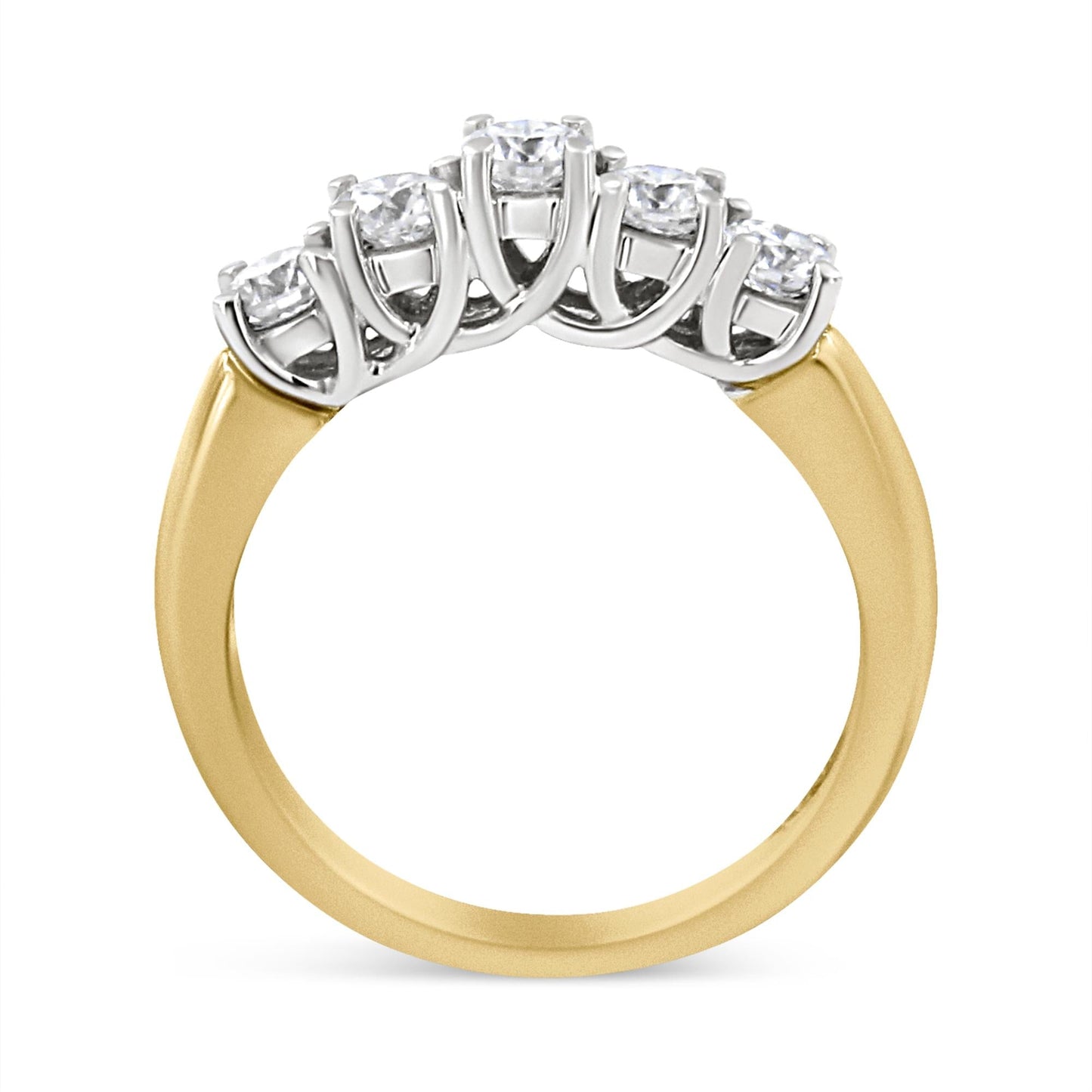 18K Yellow Gold 1.0 Cttw 4 Prong Set Round Cut Diamond Step up 5 Stone Ring Band (F-G Color, SI1-SI2 Clarity)-3