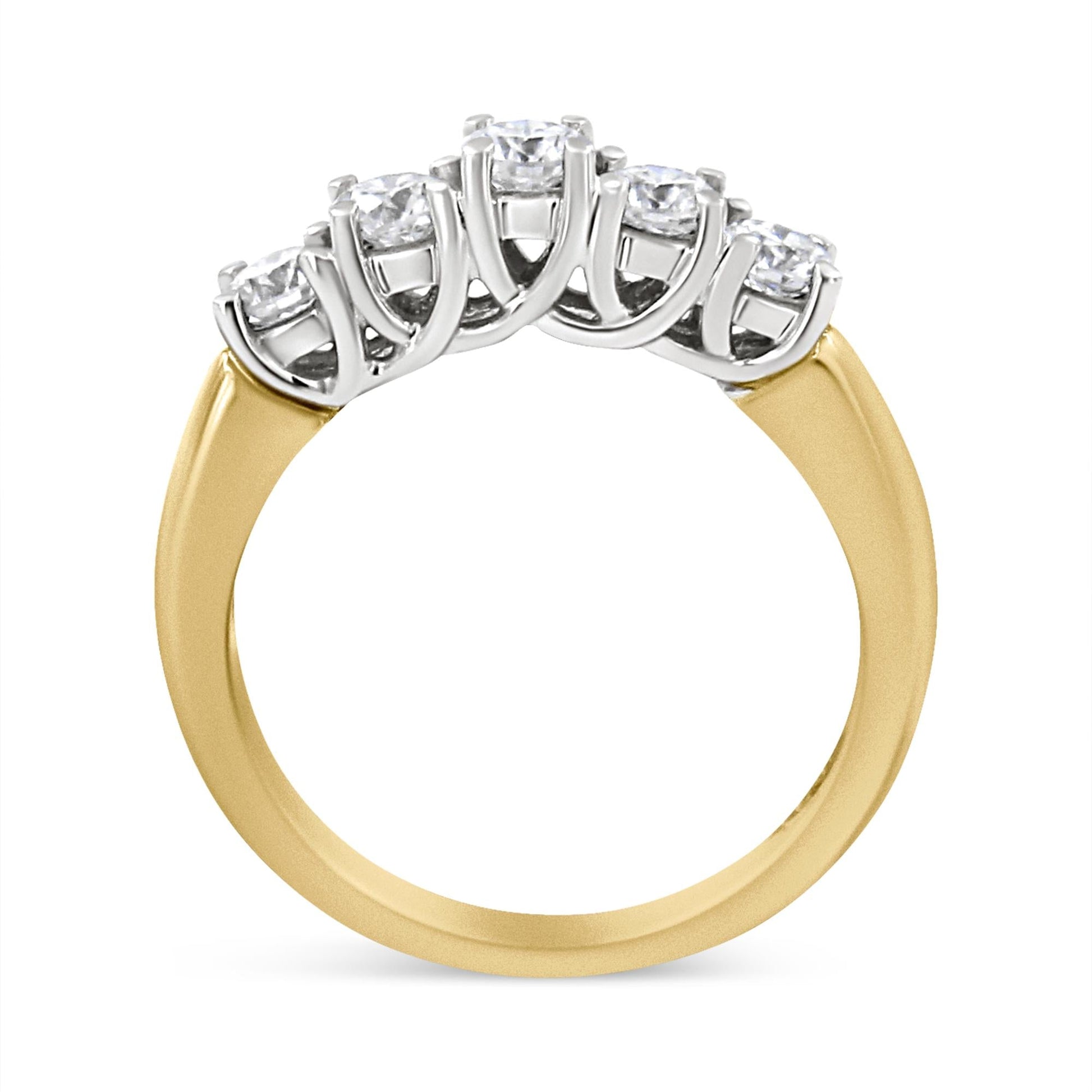 18K Yellow Gold 1.0 Cttw 4 Prong Set Round Cut Diamond Step up 5 Stone Ring Band (F-G Color, SI1-SI2 Clarity)-3