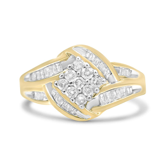 10K Yellow and White Gold 3/4 Cttw Diamond Cluster and Swirl Ring (H-I Color, I1-I2 Clarity)-0