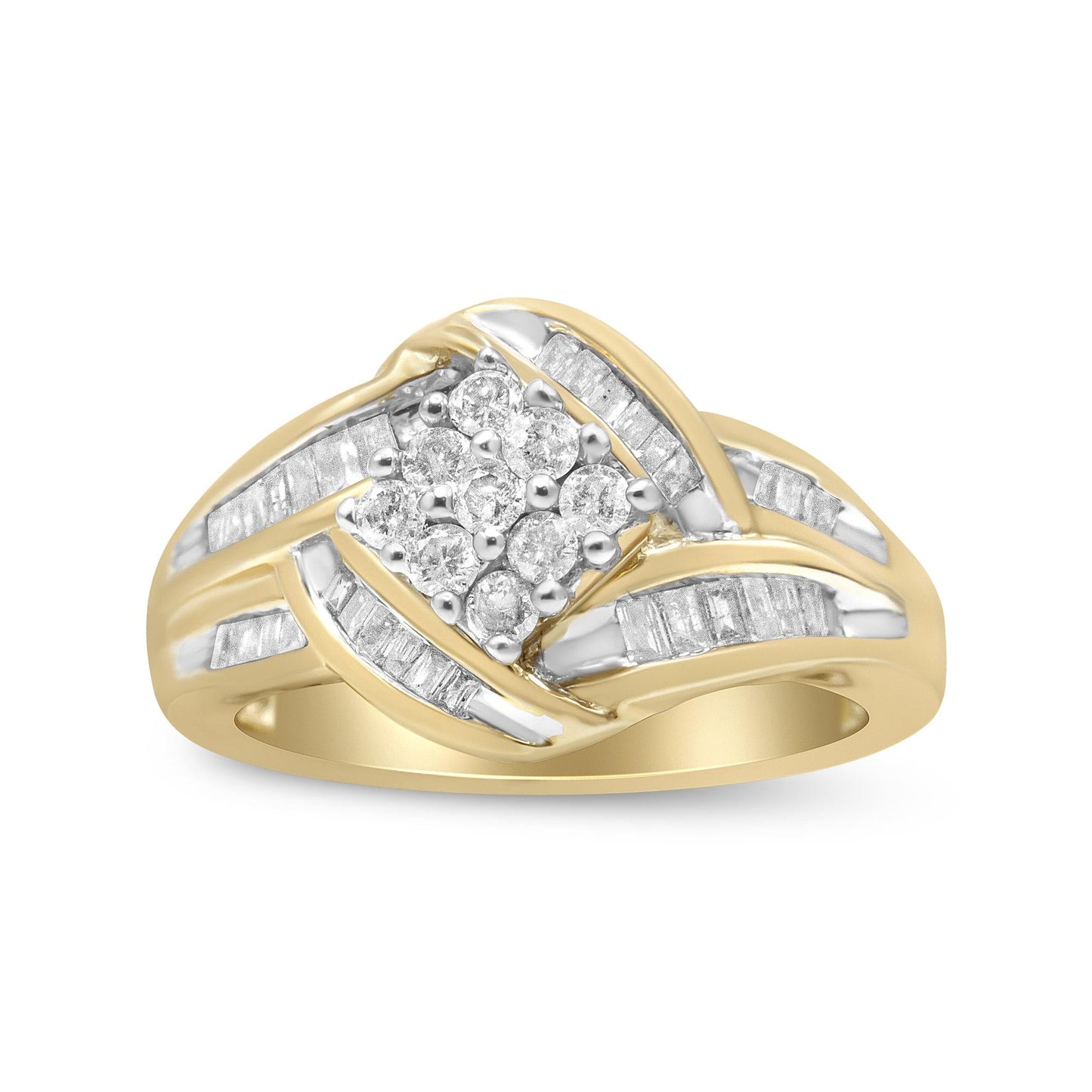 10K Yellow and White Gold 3/4 Cttw Diamond Cluster and Swirl Ring (H-I Color, I1-I2 Clarity)-4