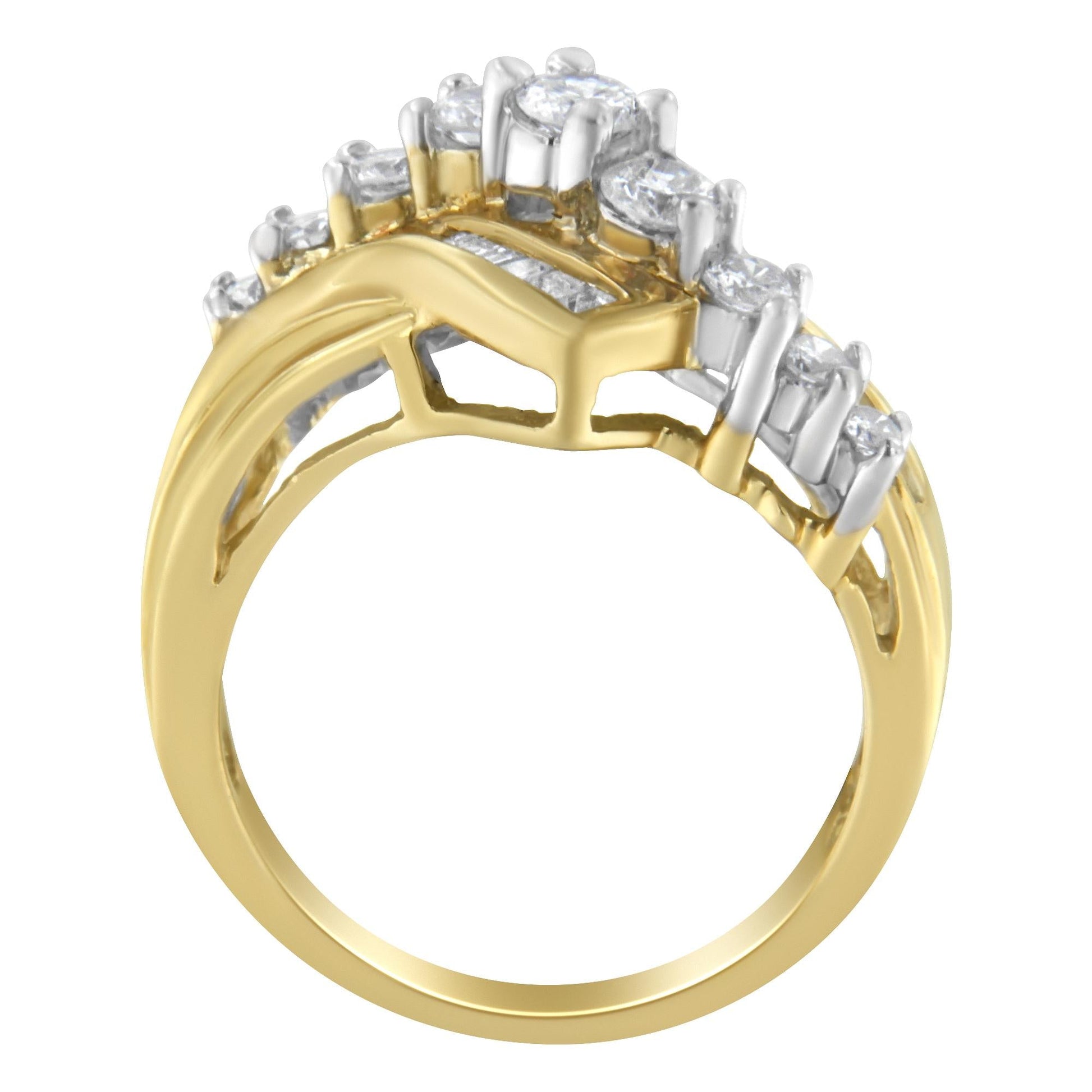 10K Two-Toned Diamond Bypass Ring (1 Cttw, H-I Color, SI2-I1 Clarity)-3