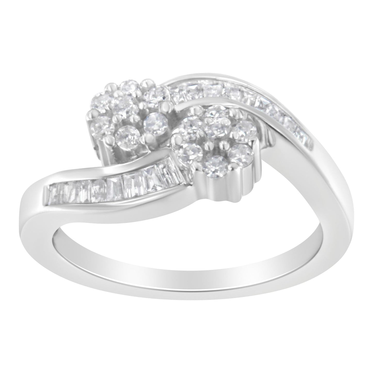 14K White Gold Round and Baguette Diamond Bypass Ring (1/2 cttw, H-I Color, I1-I2 Clarity)-3
