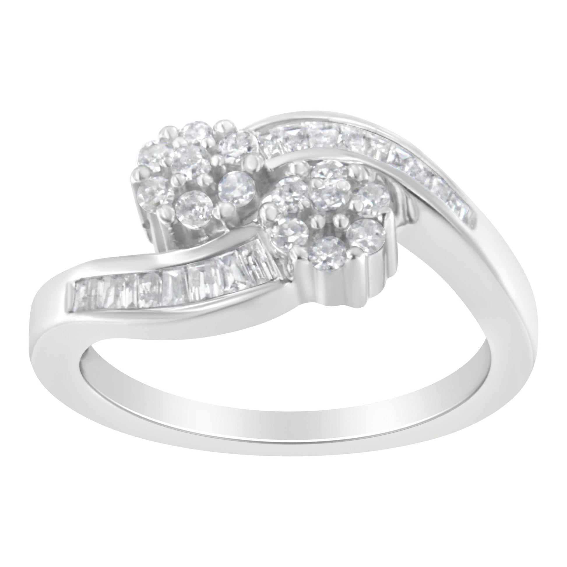 14K White Gold Round and Baguette Diamond Bypass Ring (1/2 cttw, H-I Color, I1-I2 Clarity)-3