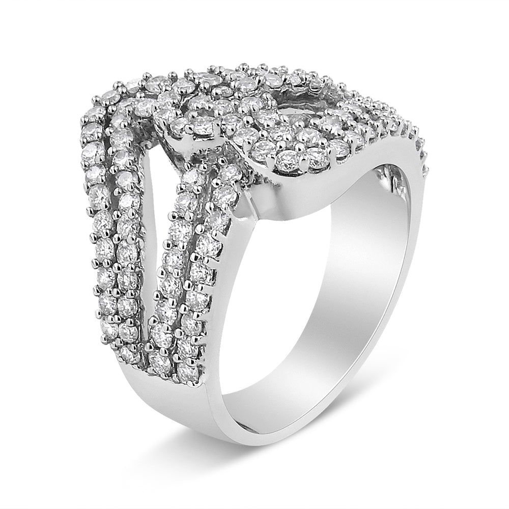 14K White Gold 1 1/2 Cttw Diamond Open Double Heart Bypass Ring Band (H-I Color, VS1-VS2 Clarity)-3