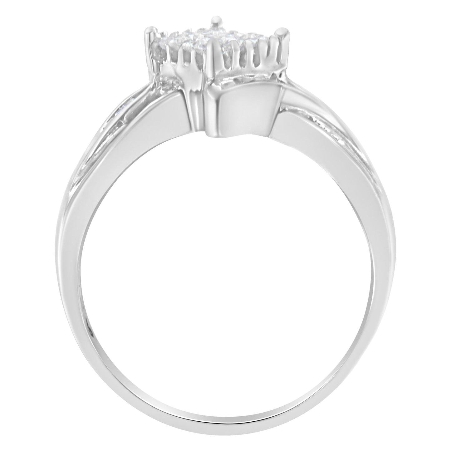 10K White Gold 1/3 Cttw Princess and Baguette Cut Diamond Bypass Style Cocktail Ring (I-J Color, I1-I2 Clarity)-4