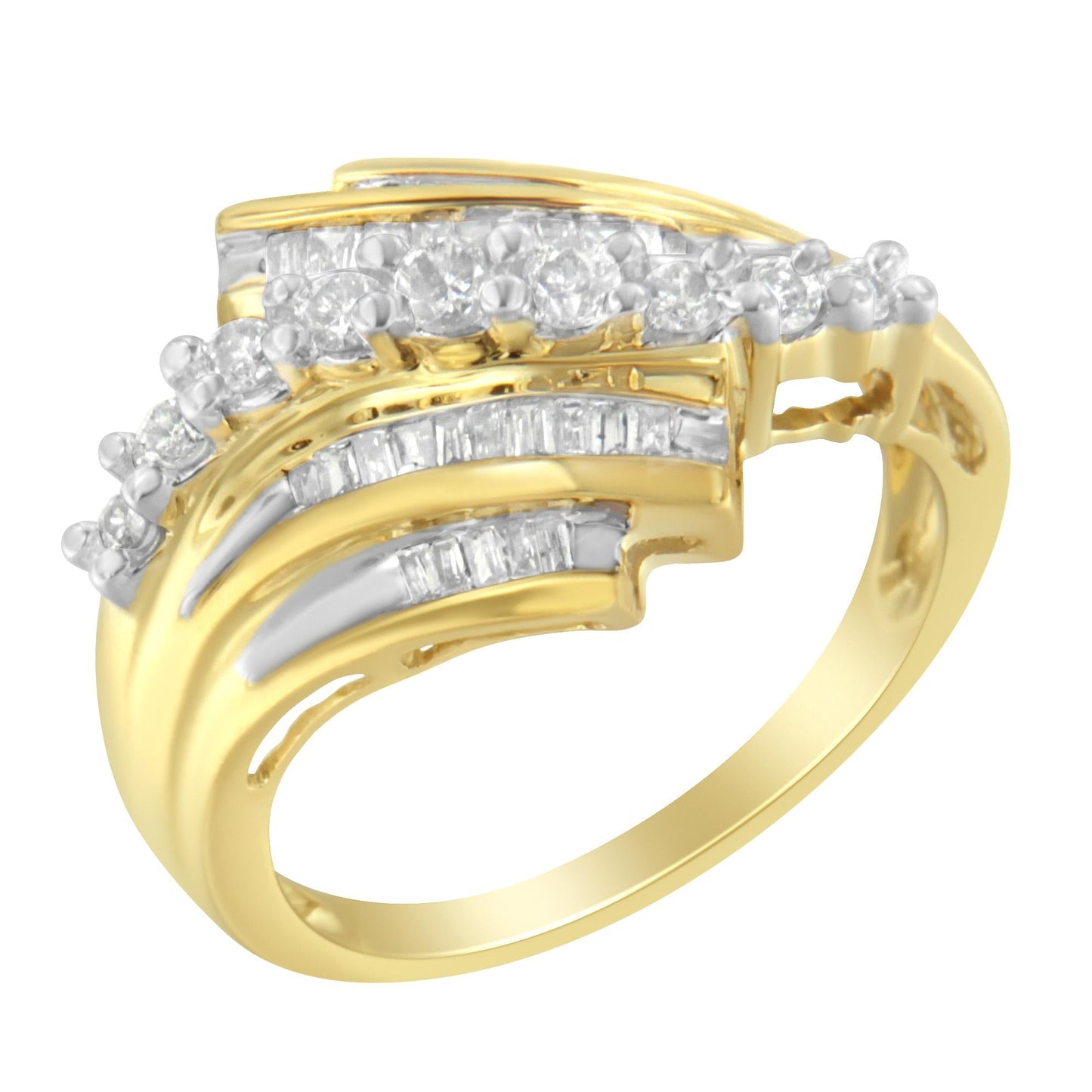 10K Yellow Gold Round and Baguette Diamond-Cut Ring (1/2 Cttw, I-J Color, I1-I2 Clarity)-3