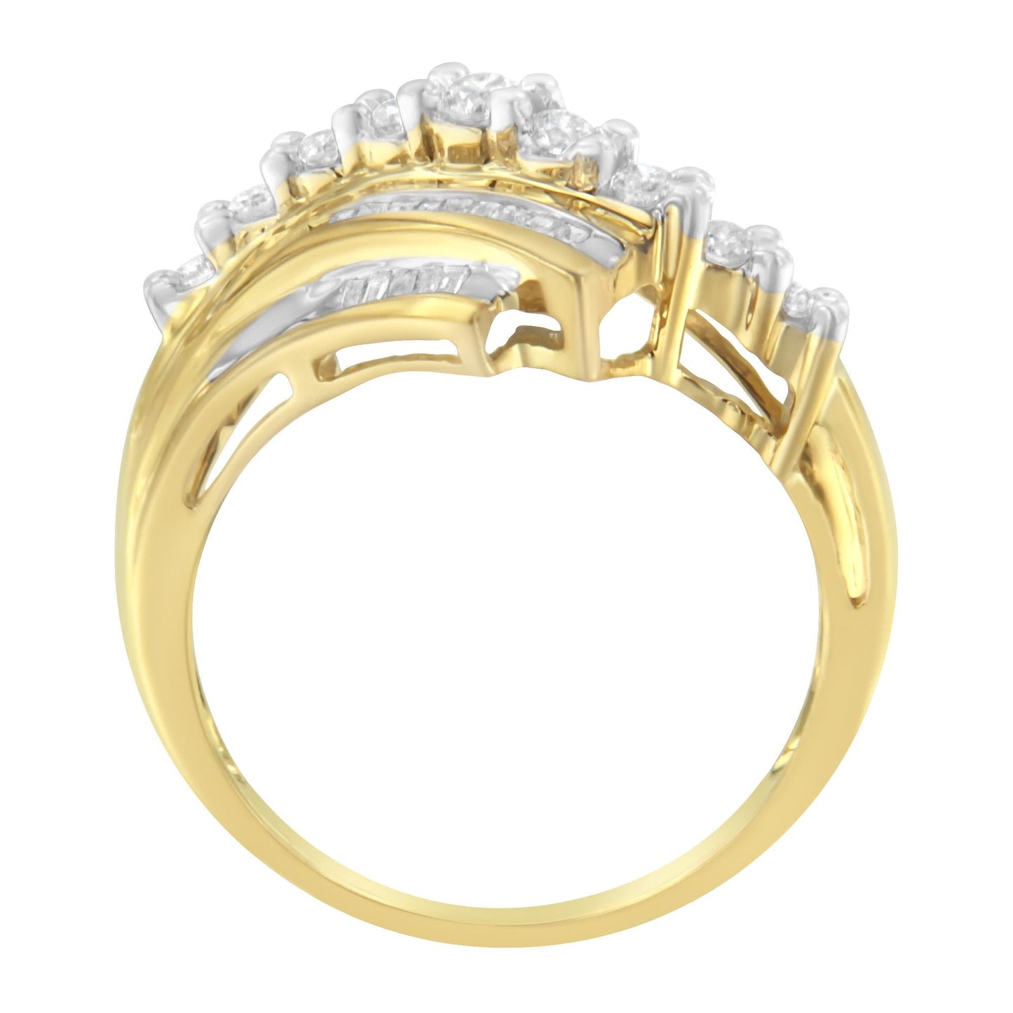 10K Yellow Gold Round and Baguette Diamond-Cut Ring (1/2 Cttw, I-J Color, I1-I2 Clarity)-4