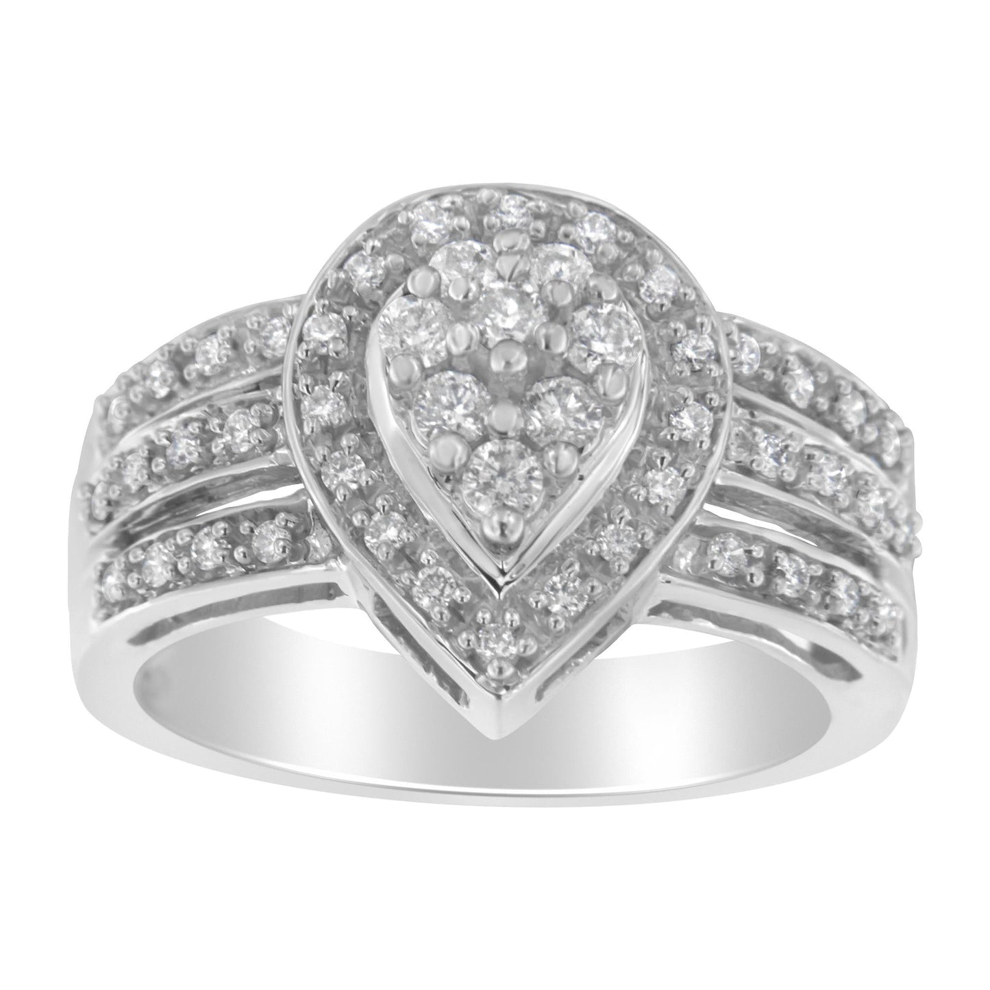 10K White Gold Diamond Cocktail Teardrop Ring (1/2 Cttw, H-I Color, SI2-I1 Clarity)-3