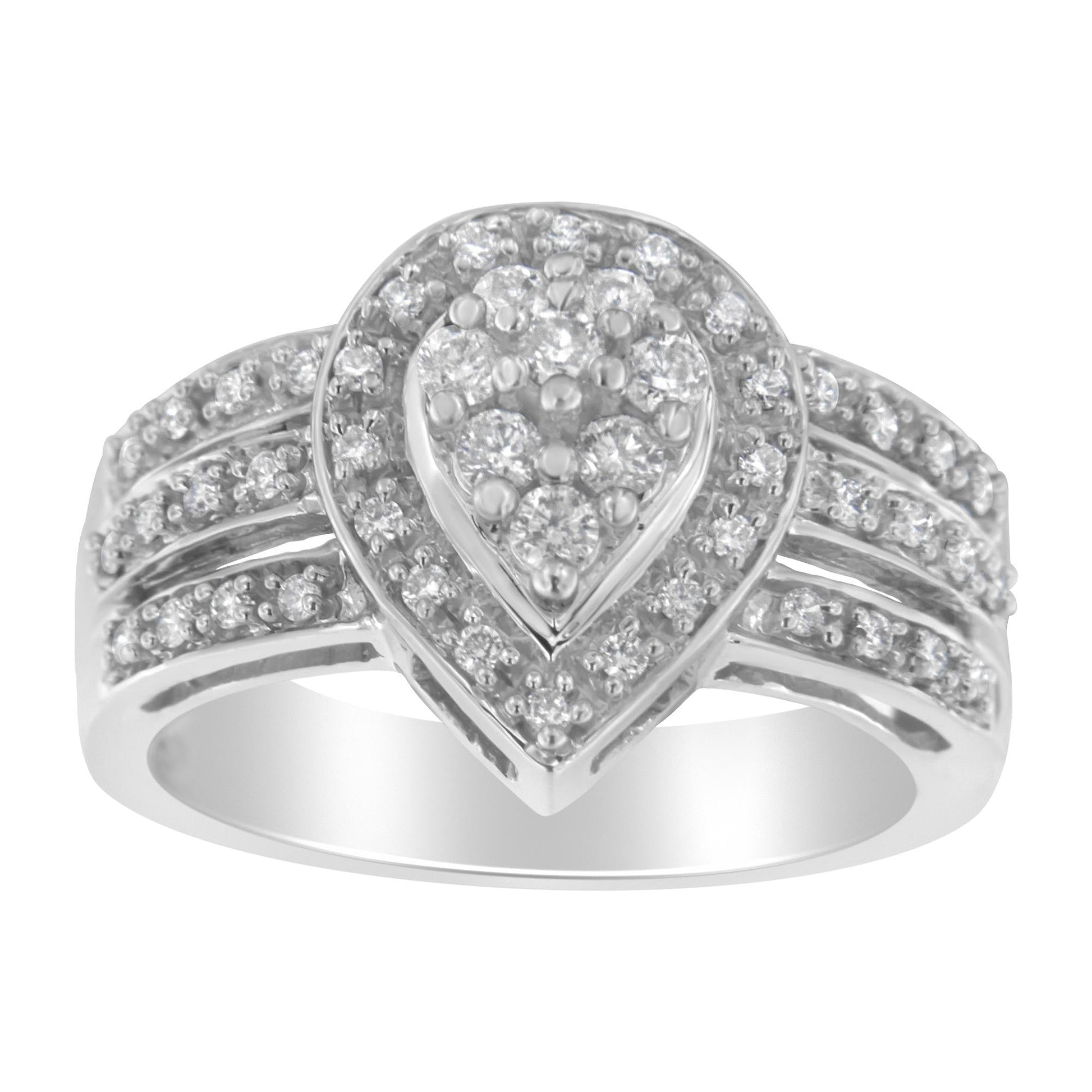 10K White Gold Diamond Cocktail Teardrop Ring (1/2 Cttw, H-I Color, SI2-I1 Clarity)-3