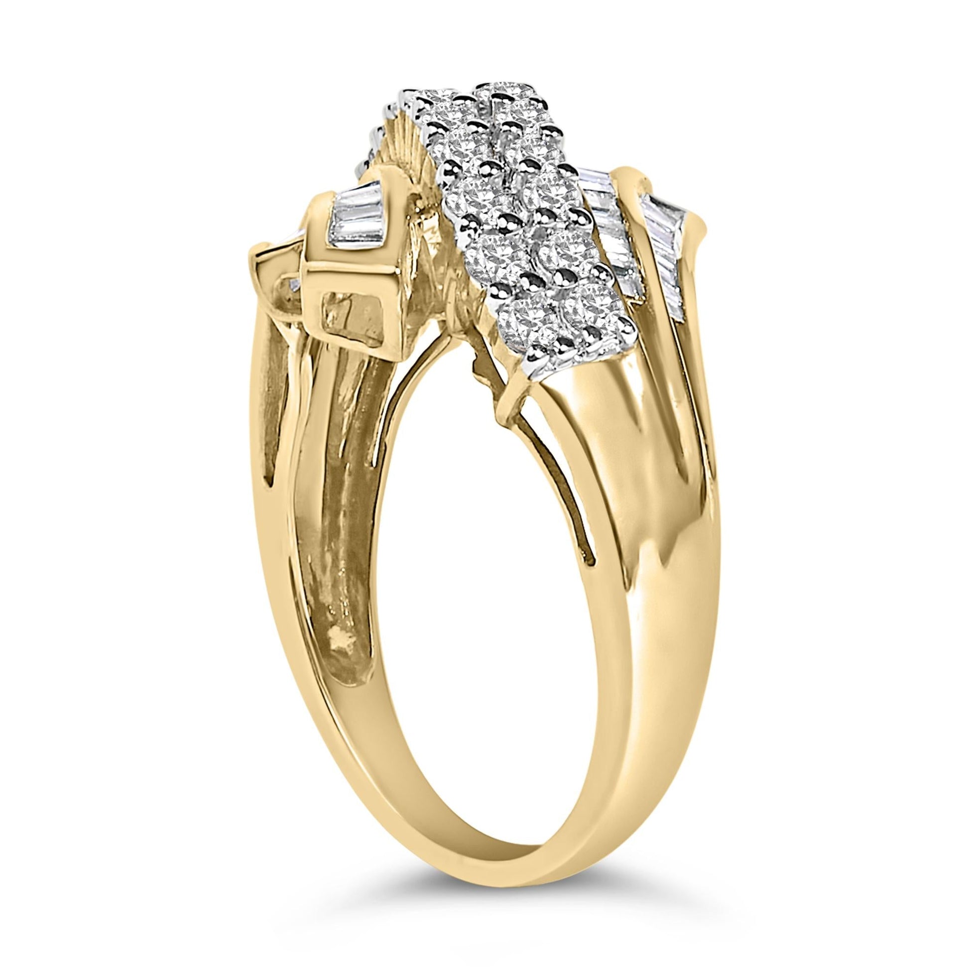 10K Yellow Gold 1.0 Cttw Round & Baguette Cut Diamond 64 Stone Bypass Style Channel Set Modern Statement Ring (H-I Color, SI1-SI2 Clarity)-4
