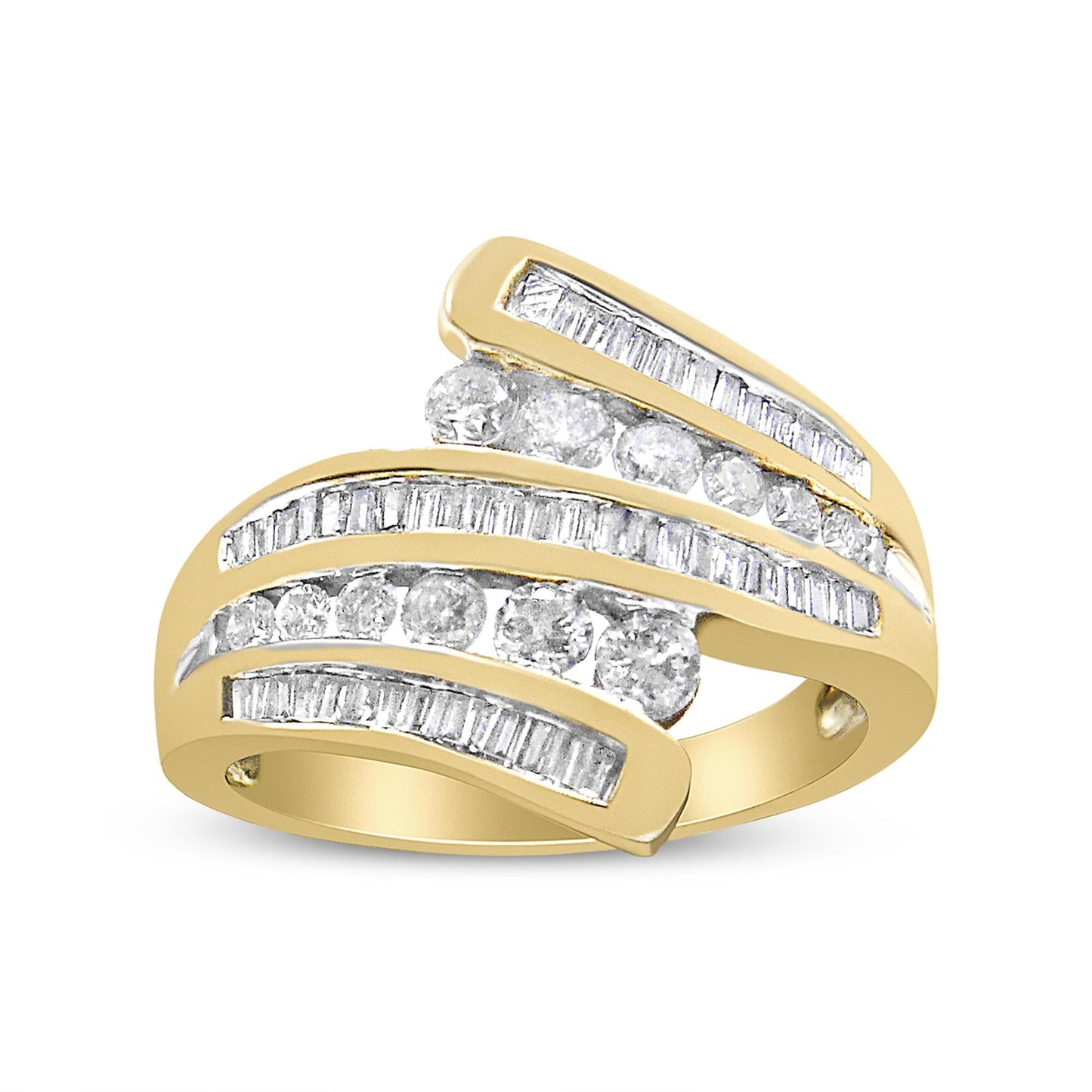 10K Yellow Gold 1 Cttw Round and Baguette-Cut Diamond Multi Row Bypass Ring Band (H-I Color, I1-I2 Clarity)-3
