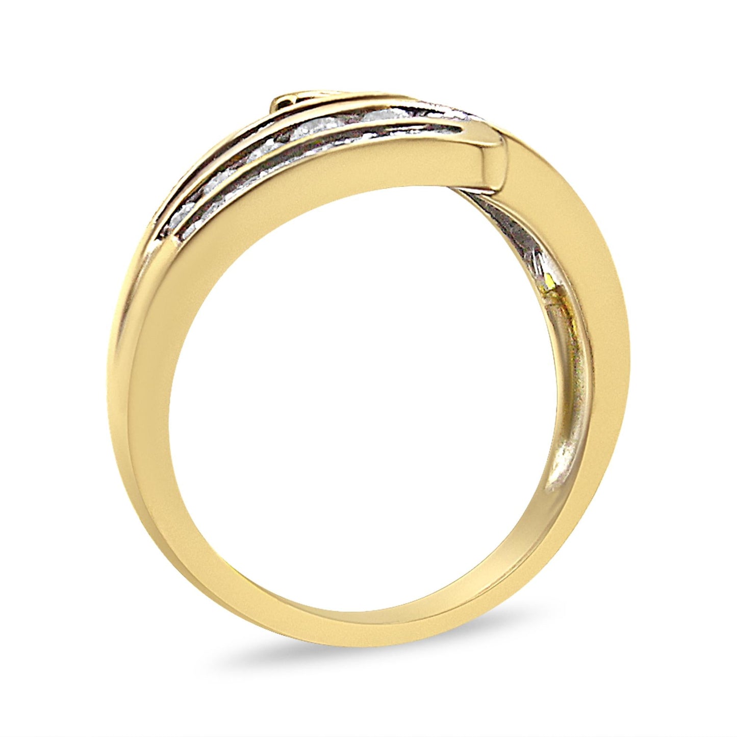 10K Yellow Gold 1 Cttw Round and Baguette-Cut Diamond Multi Row Bypass Ring Band (H-I Color, I1-I2 Clarity)-4