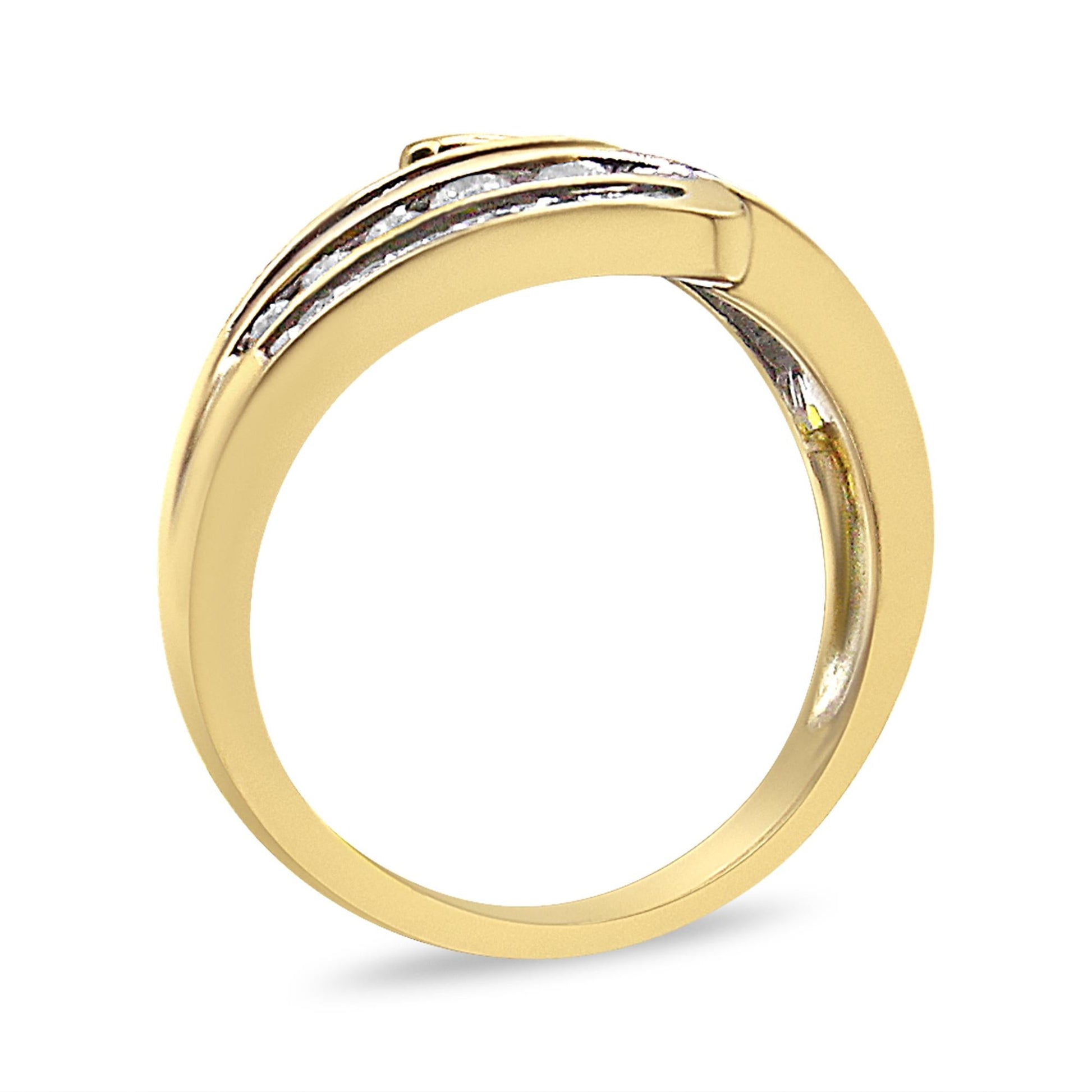 10K Yellow Gold 1 Cttw Round and Baguette-Cut Diamond Multi Row Bypass Ring Band (H-I Color, I1-I2 Clarity)-4