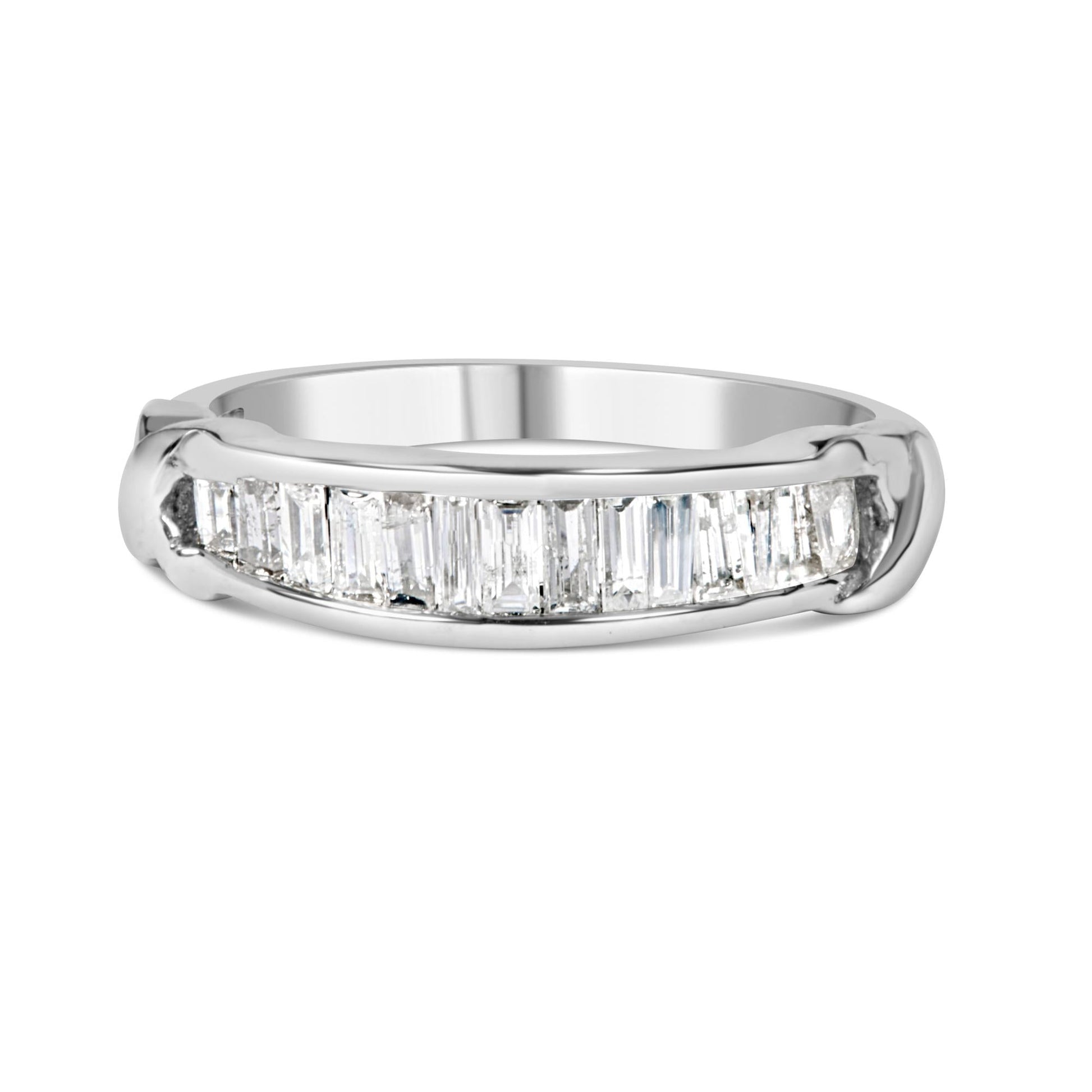 .925 Sterling Silver 1/2 Cttw Baguette Cut Diamond Channel Set X-Station Wedding Ring (H-I Color, I1-I2 Clarity)-1