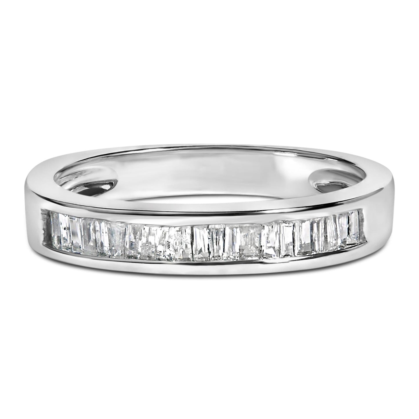 .925 Sterling Silver 1/3 Cttw Baguette Cut Diamond Channel Set Stackable Wedding Ring-1