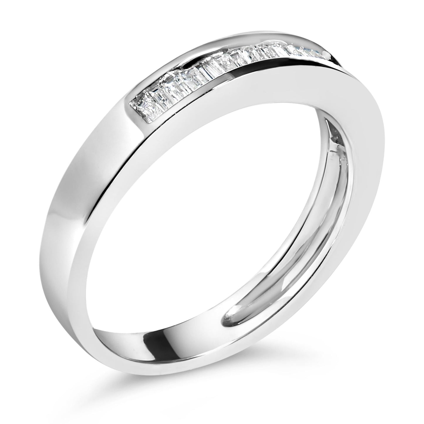 .925 Sterling Silver 1/3 Cttw Baguette Cut Diamond Channel Set Stackable Wedding Ring-3