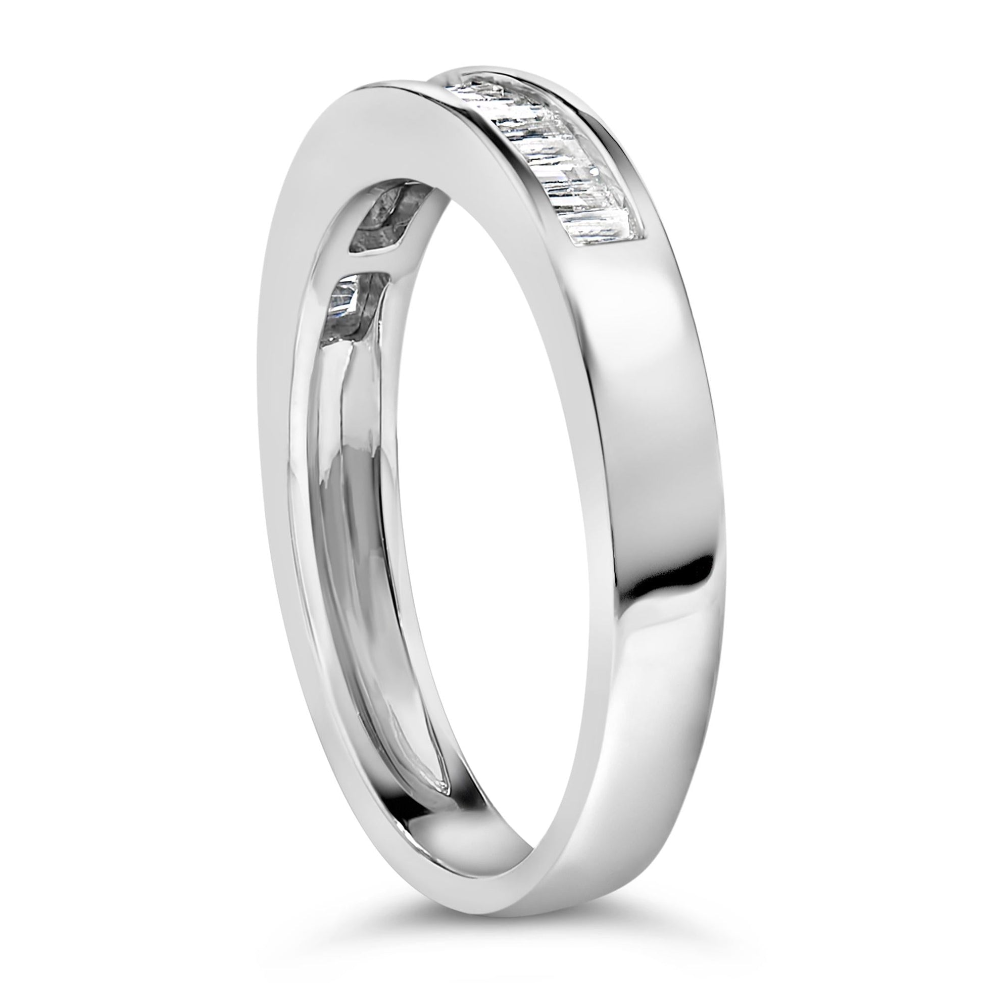 .925 Sterling Silver 1/3 Cttw Baguette Cut Diamond Channel Set Stackable Wedding Ring-4