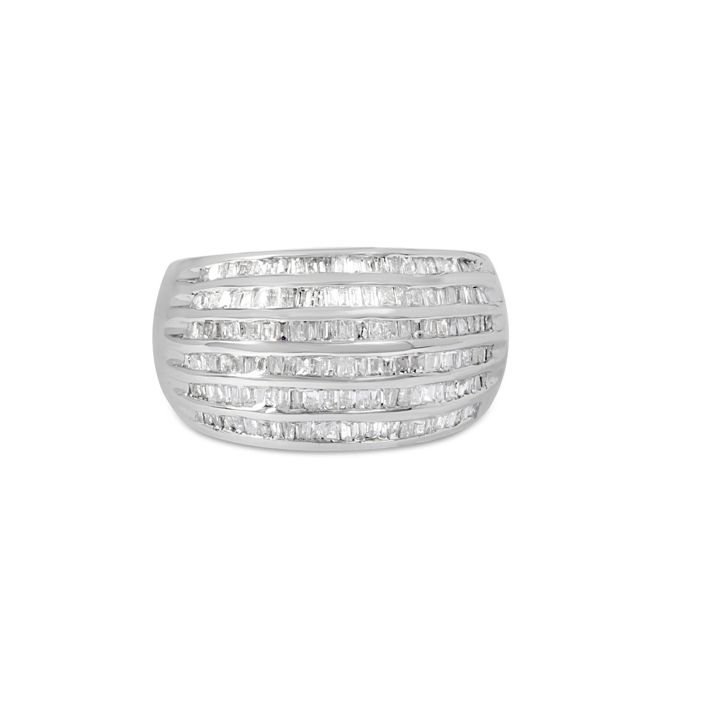 .925 Sterling Silver 1.0 Cttw Baguette-Cut Diamond 6-Row Channel Set Domed Tapered Cocktail Fashion Ring (H-I Color, I2-I3 Clarity) - Size 6-1/2