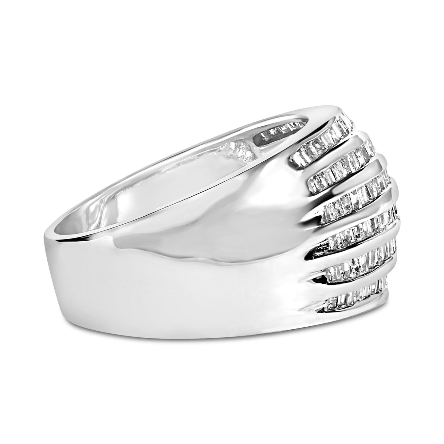 Silver 1.0 Cttw Channel Set Baguette Diamond 6-Row Domed Cocktail Ring-1