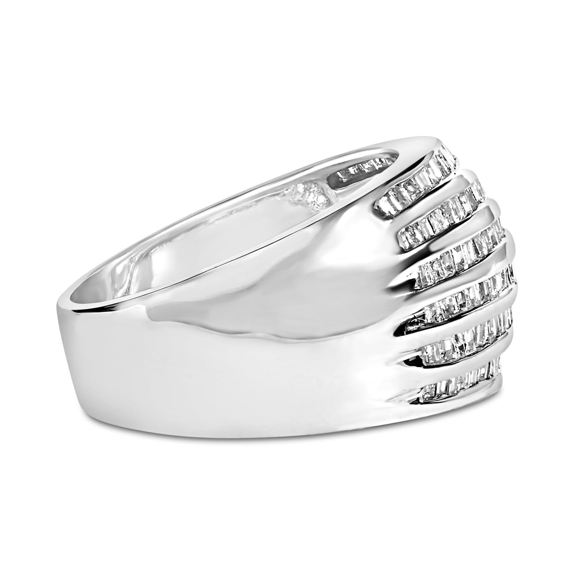 .925 Sterling Silver 1.0 Cttw Baguette-Cut Diamond 6-Row Channel Set Domed Tapered Cocktail Fashion Ring (H-I Color, I2-I3 Clarity)-1
