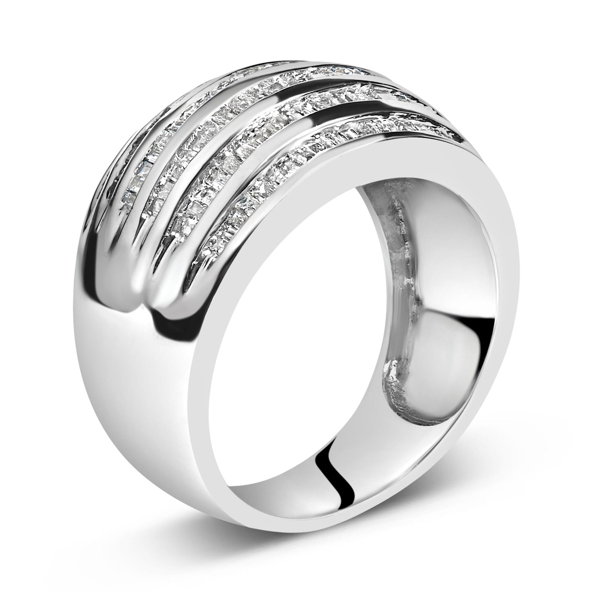 Silver 1.0 Cttw Channel Set Baguette Diamond 6-Row Domed Cocktail Ring-3