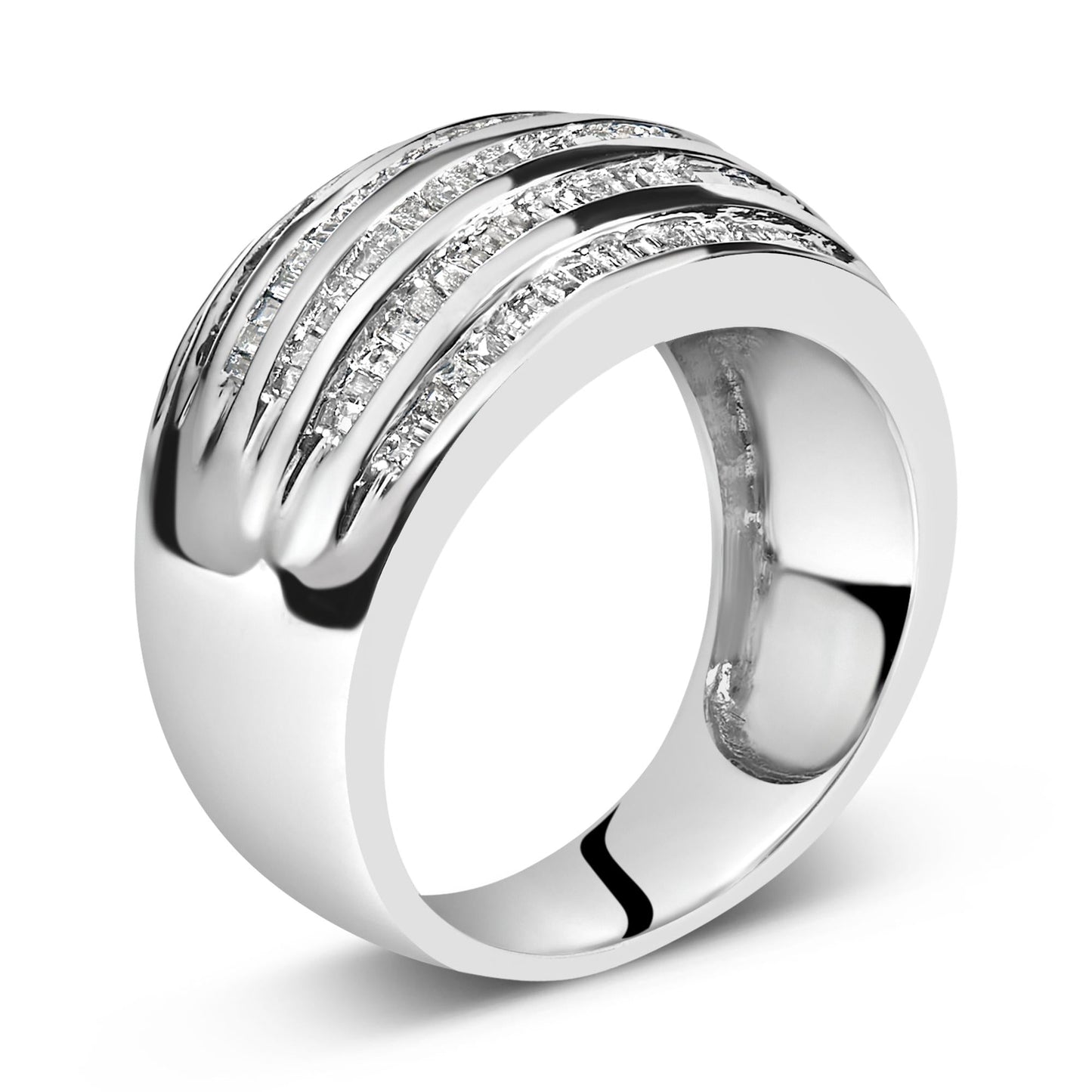 .925 Sterling Silver 1.0 Cttw Baguette-Cut Diamond 6-Row Channel Set Domed Tapered Cocktail Fashion Ring (H-I Color, I2-I3 Clarity)-3