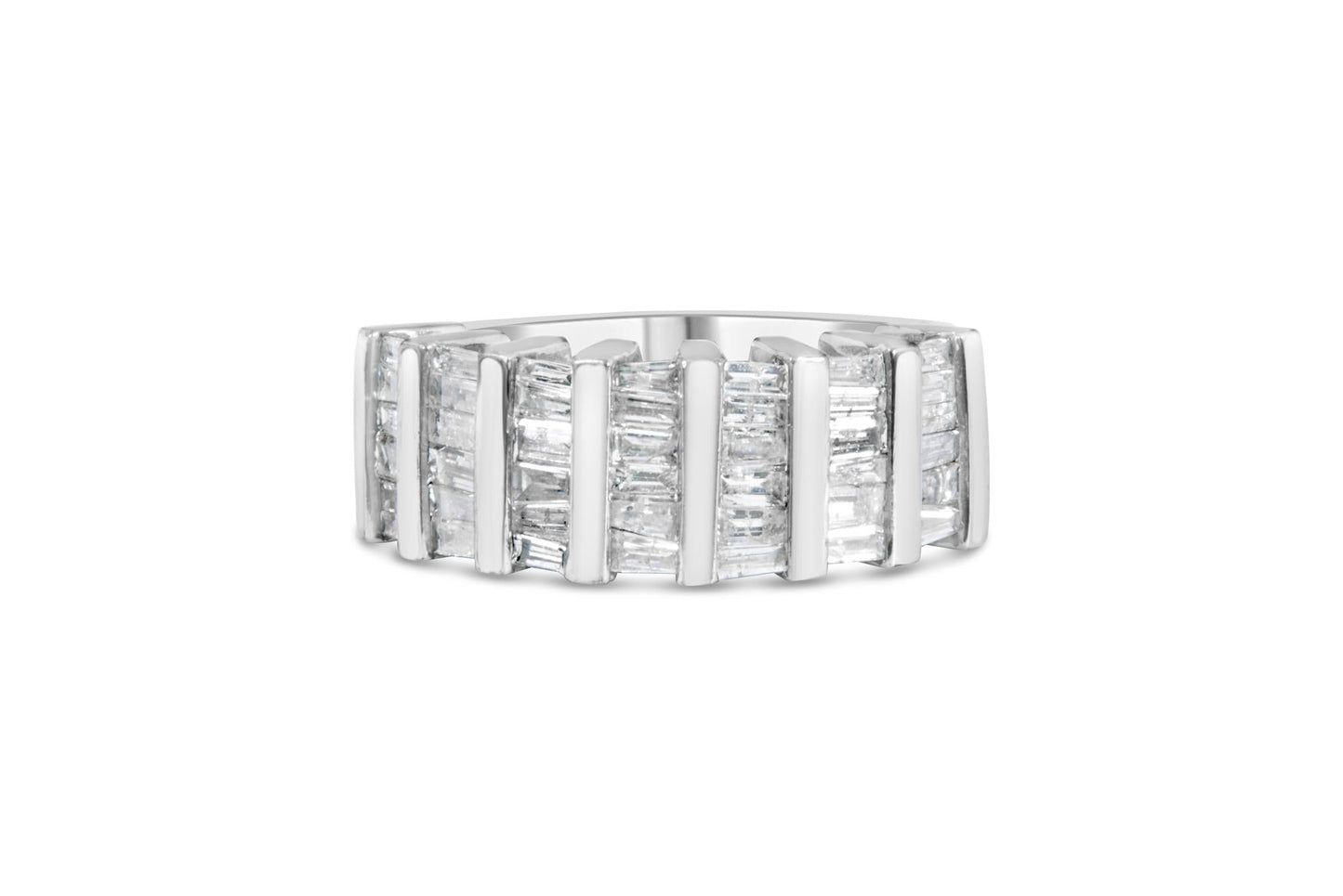 .925 Sterling Silver 1.0 Cttw Baguette Cut Diamond Vertical Channel Fluted Multi-Row Unisex Fashion Wedding Ring (H-I Color, I1-I2 Clarity)-1