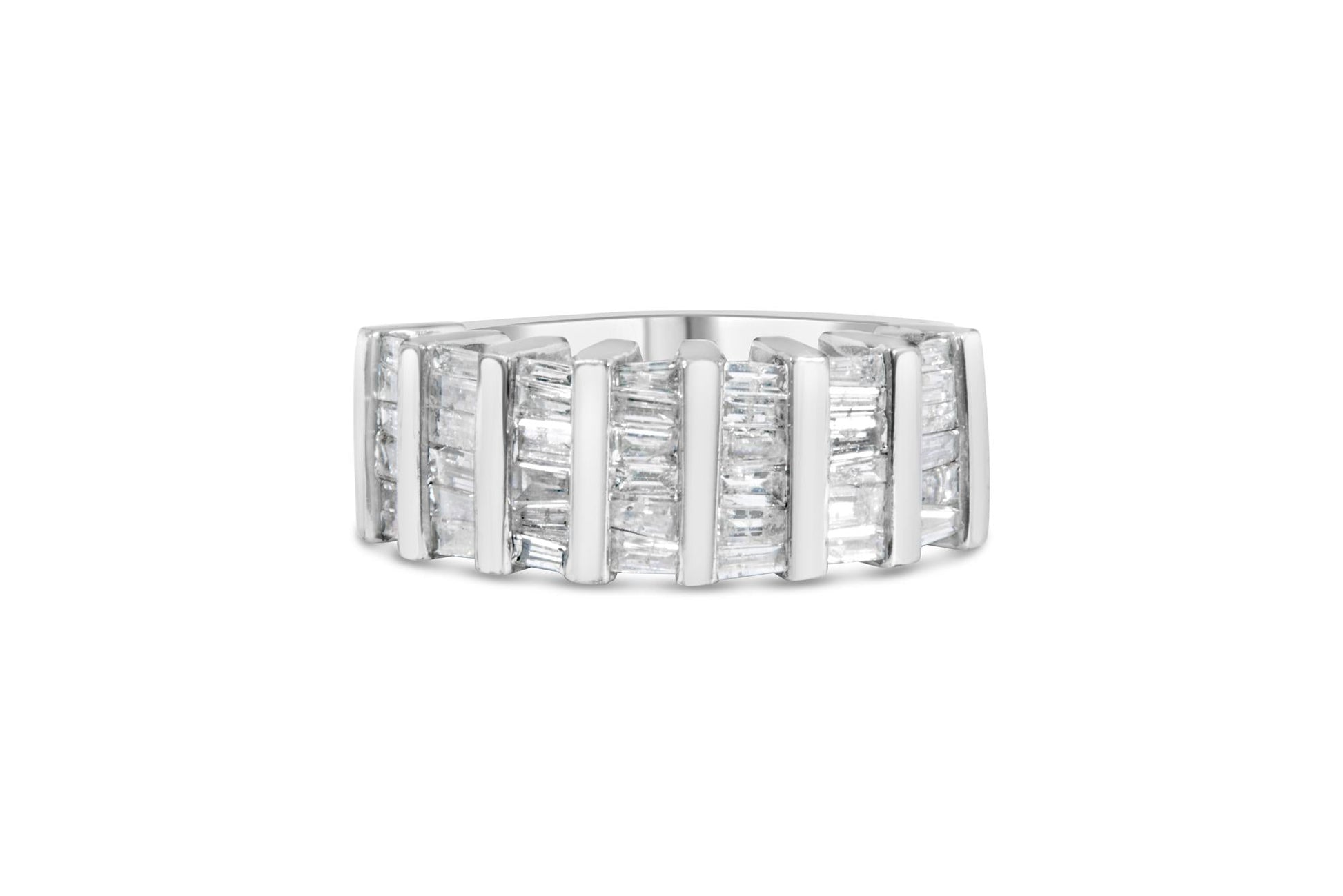 .925 Sterling Silver 1.0 Cttw Baguette Cut Diamond Vertical Channel Fluted Multi-Row Unisex Fashion Wedding Ring (H-I Color, I1-I2 Clarity)-1