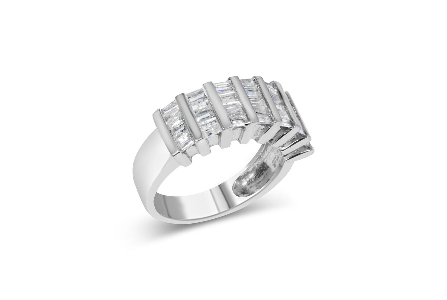 .925 Sterling Silver 1.0 Cttw Baguette Cut Diamond Vertical Channel Fluted Multi-Row Unisex Fashion Wedding Ring (H-I Color, I1-I2 Clarity)-0