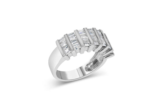 .925 Sterling Silver 1.0 Cttw Baguette Cut Diamond Vertical Channel Fluted Multi-Row Unisex Fashion Wedding Ring (H-I Color, I1-I2 Clarity)-0